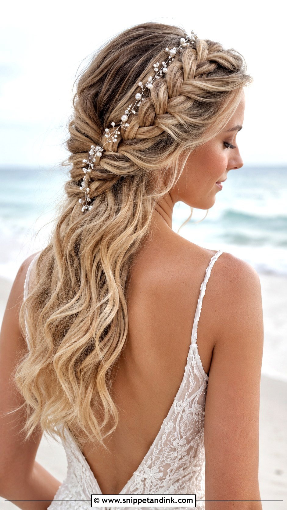 Half Up With Side Braid - Snippet and Ink - 20 Half-Up Beach Wedding Hair Ideas