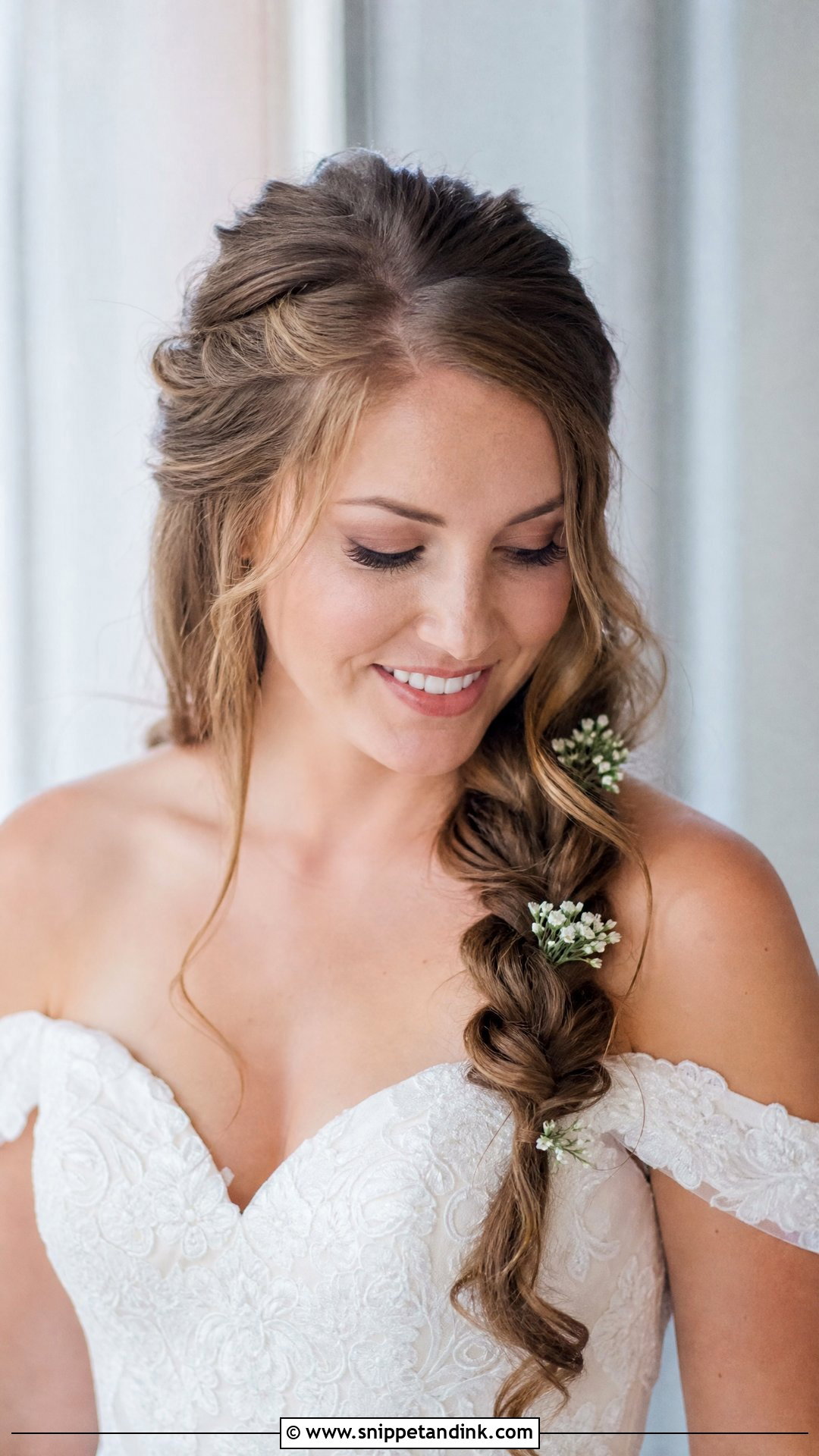 Half Up With Side Braid - Snippet and Ink - 20 Half-Up Do Wedding Ideas