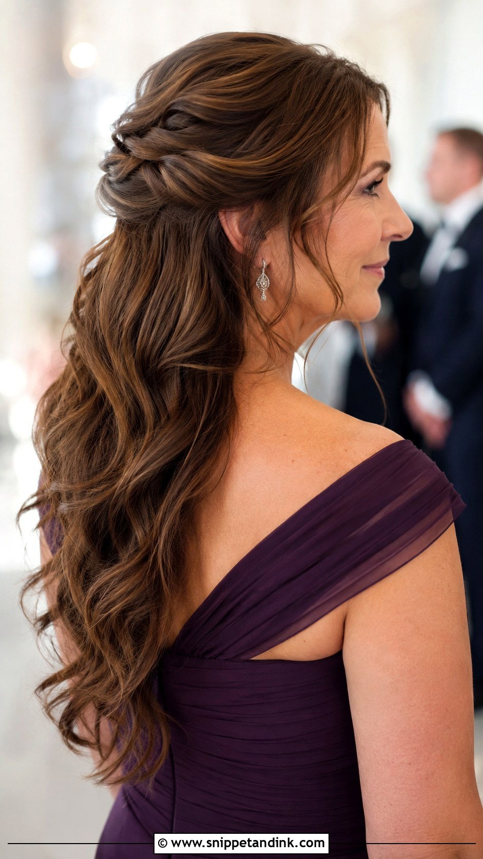 Half Up With Side Braid - Snippet and Ink - 30 Half-Up Half-Down Mother of Bride Hair Ideas