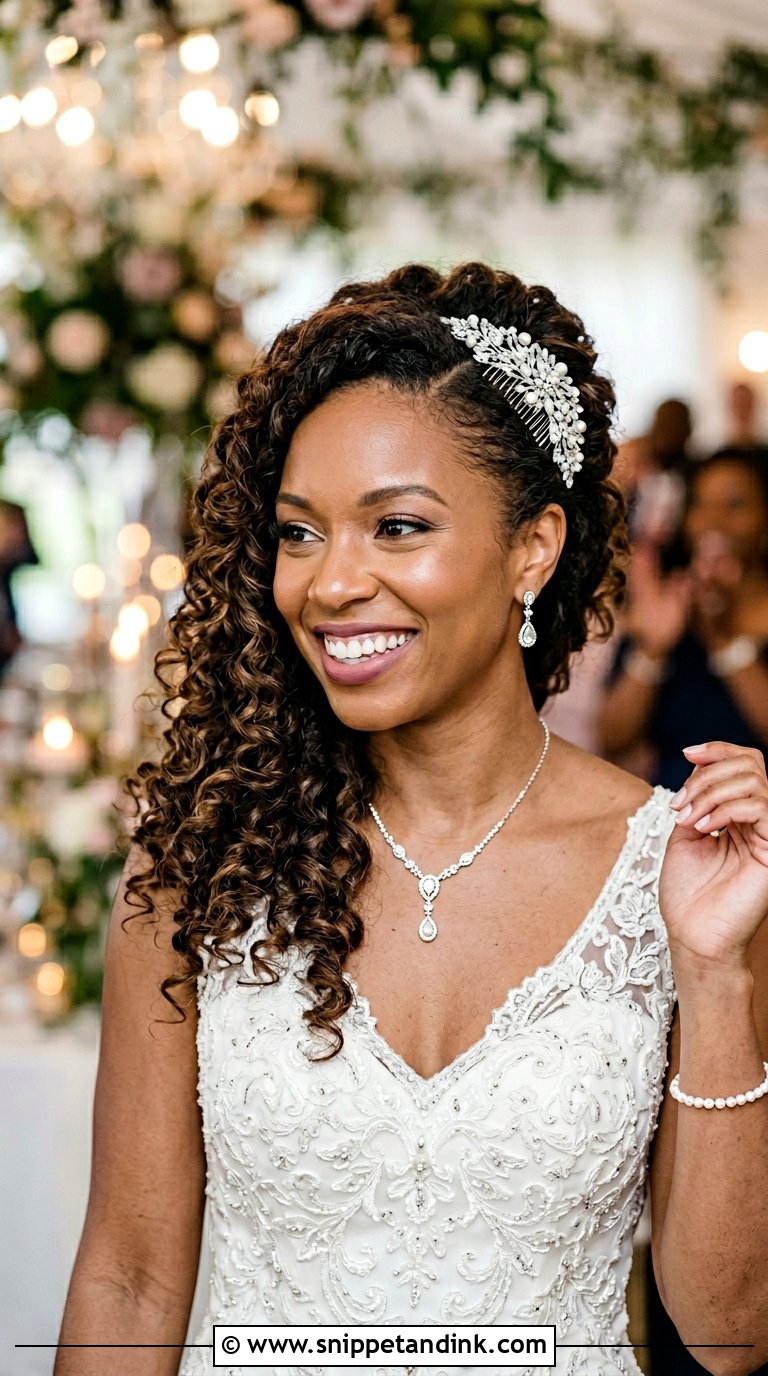 Half Up With Side Swept Curls - Snippet and Ink - 20 Black Half-Up Half-Down Wedding Hair Ideas