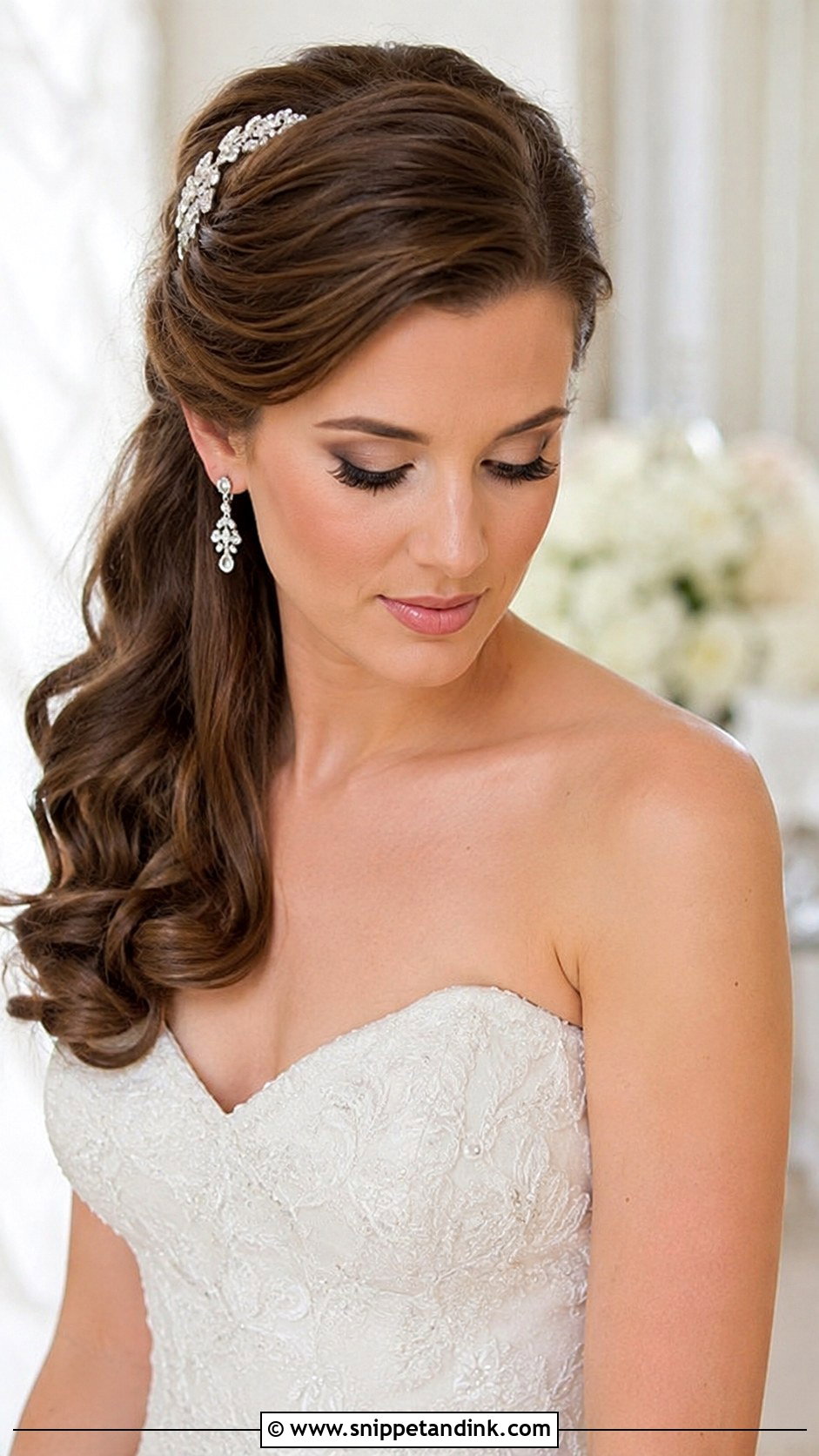 Half Up With Side Swept Waves - Snippet and Ink - 25 Loose Half-Up Half-Down Wedding Hair Ideas