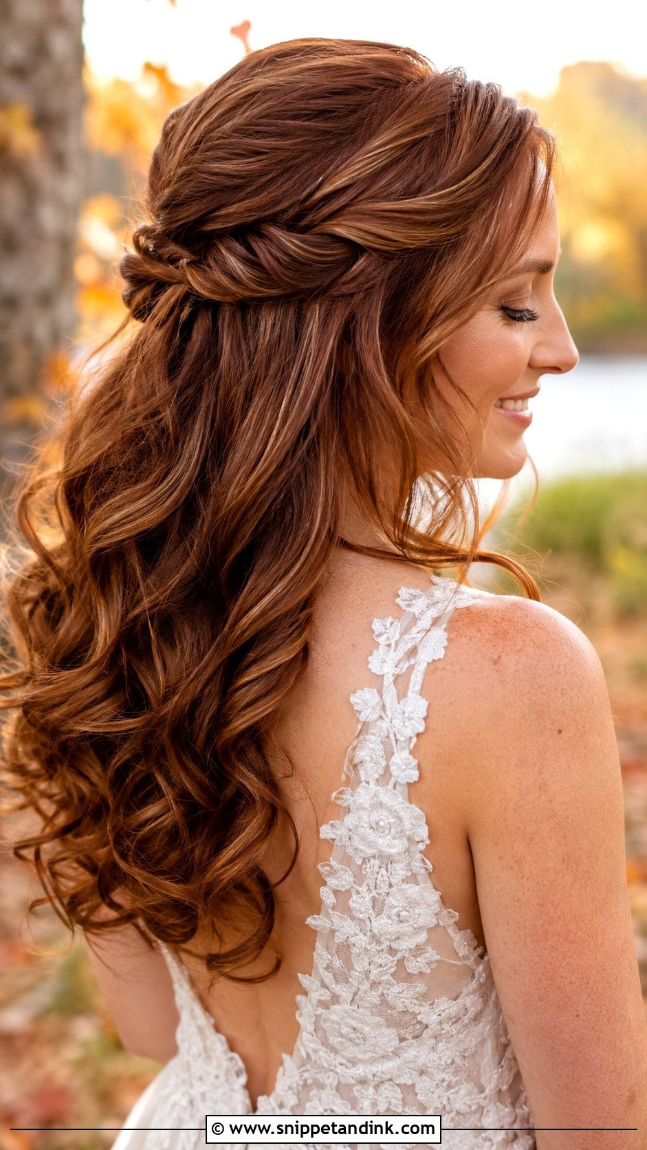 Half Up With Side Twist and Curls - Snippet and Ink - 20 Mid Length Bridal Half-Up Half-Down Hair Ideas