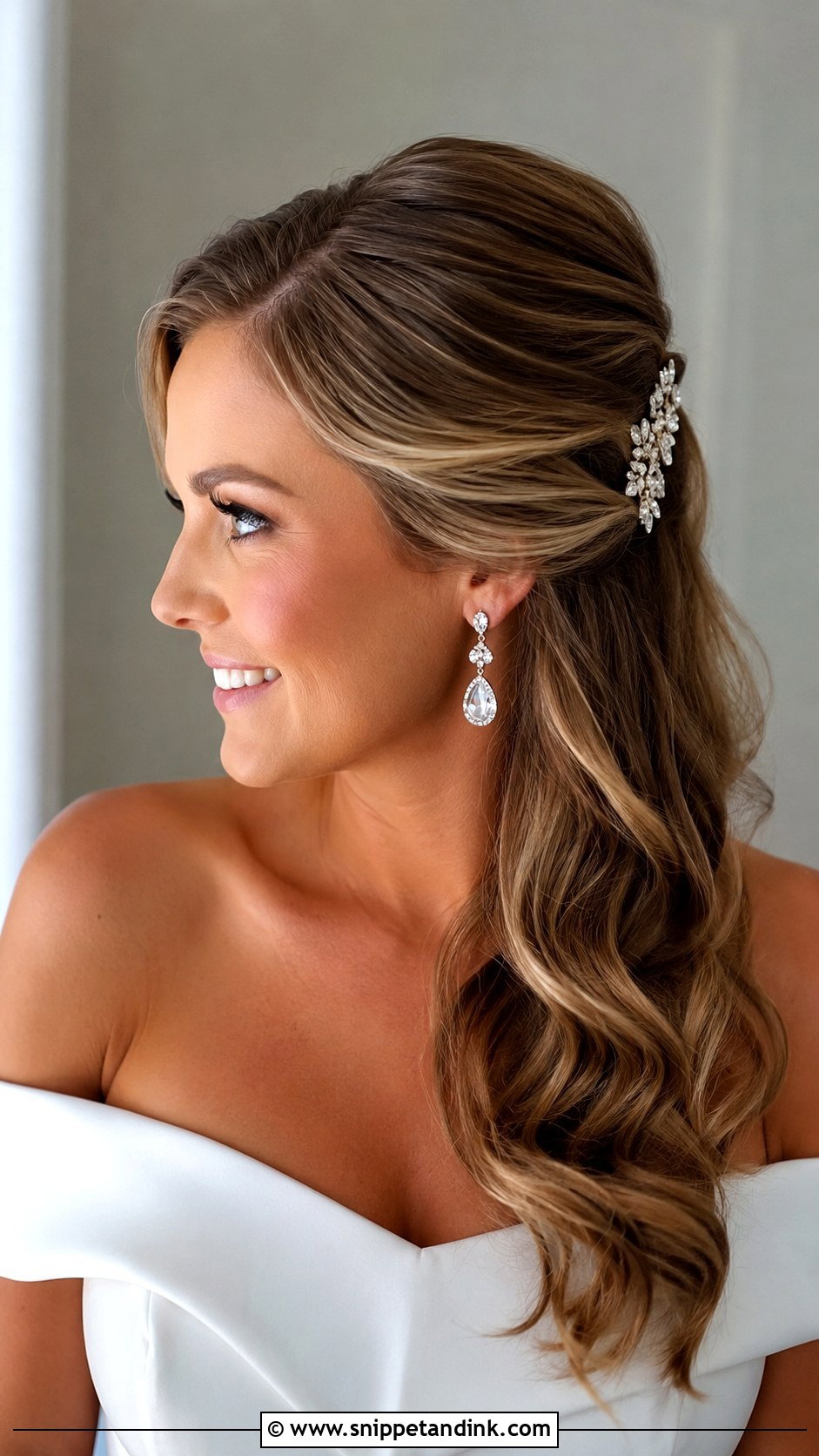Half Up With Sleek Side Sweep - Snippet and Ink - 25 Sleek Half-Up Half-Down Wedding Hair Ideas