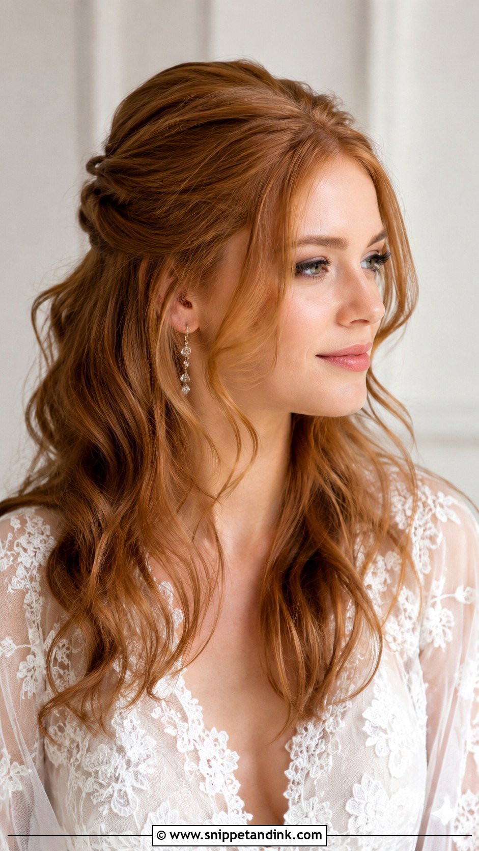 Half Up With Soft Face Framing Layers - Snippet and Ink - 25 Loose Half-Up Half-Down Wedding Hair Ideas