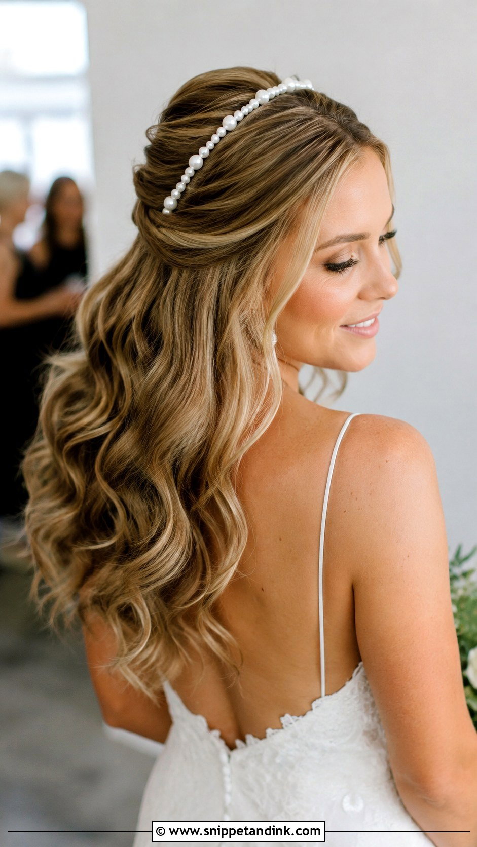 Half Up With Soft Waves and Headband - Snippet and Ink - 30 Half-Up Wedding Hair Ideas