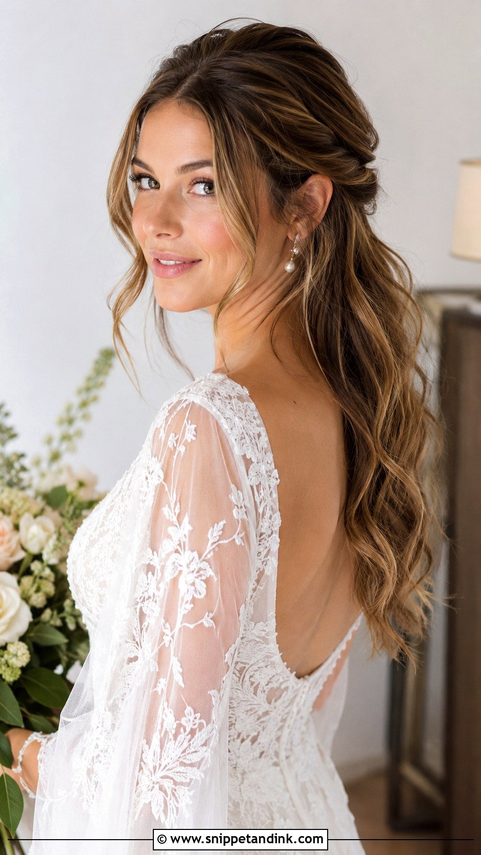 Half Up With Soft Waves and Tendrils - Snippet and Ink - 20 Half-Up Wedding Hair for Bride Ideas