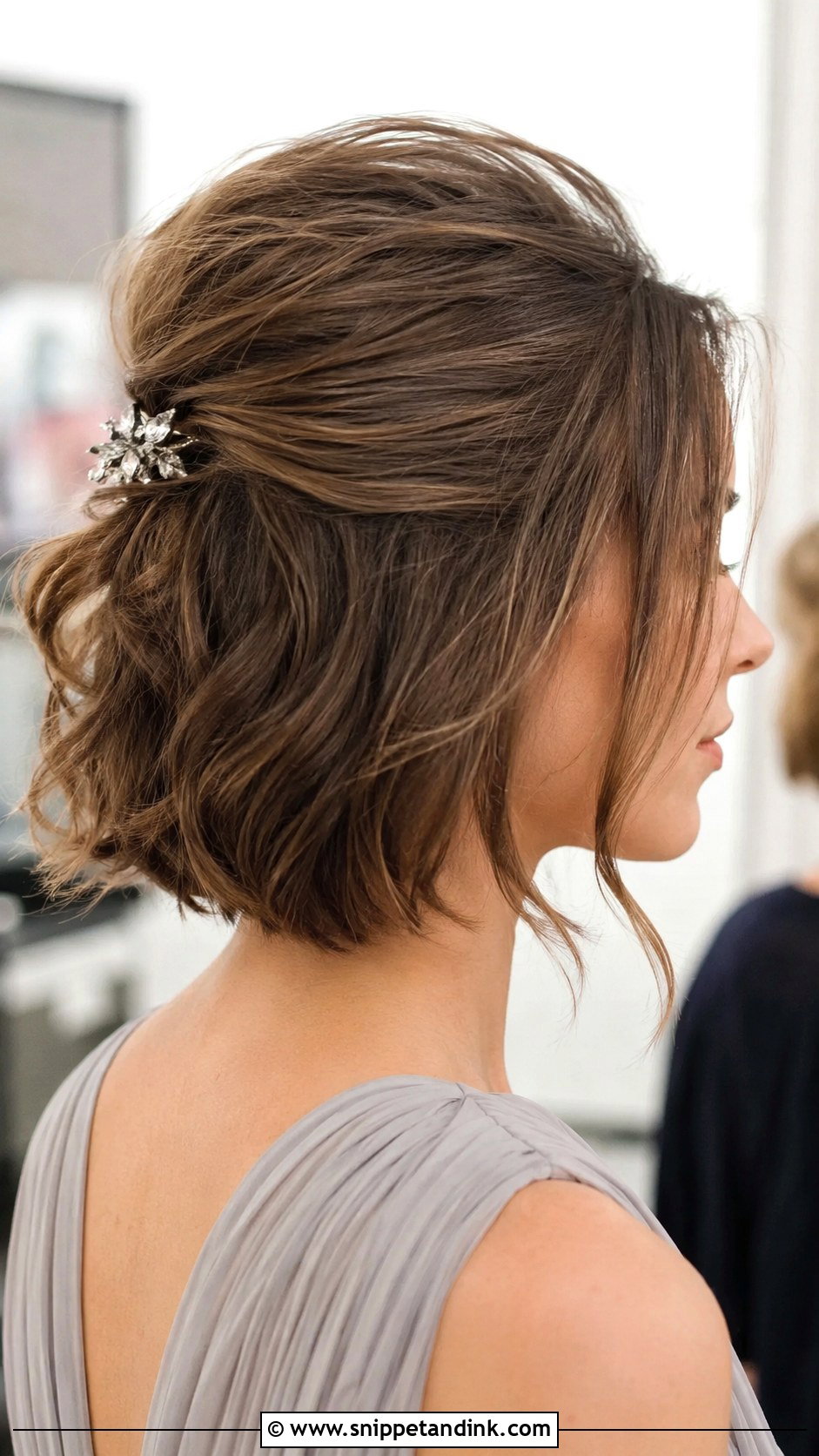 Half Up With Textured Volume On Short Hair - Snippet and Ink - 25 Half-Up Mother of the Bride Hair Ideas