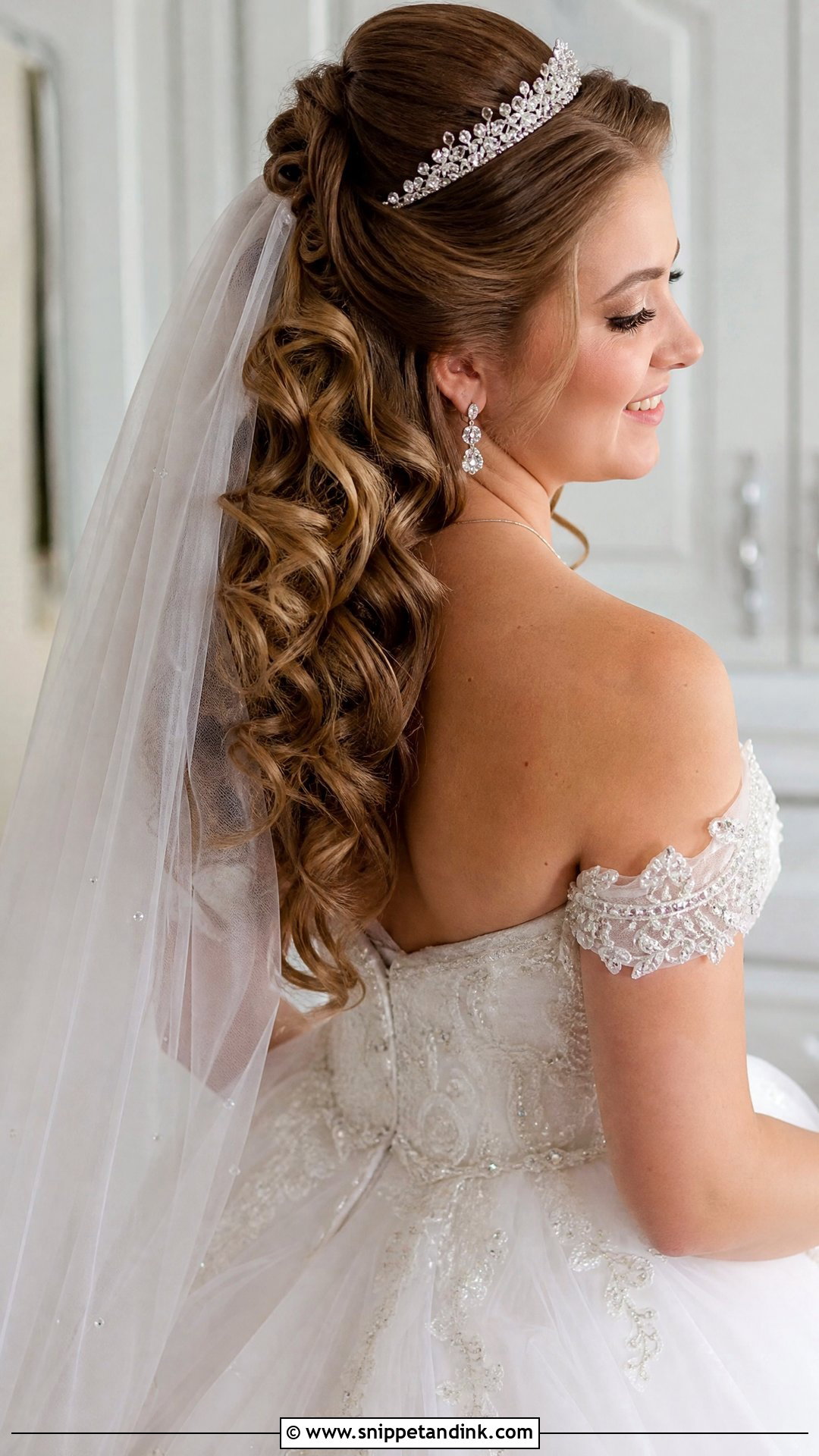 Half Up With Tiara Wedding Hairstyle - Snippet and Ink - 20 Half Updo Wedding Ideas