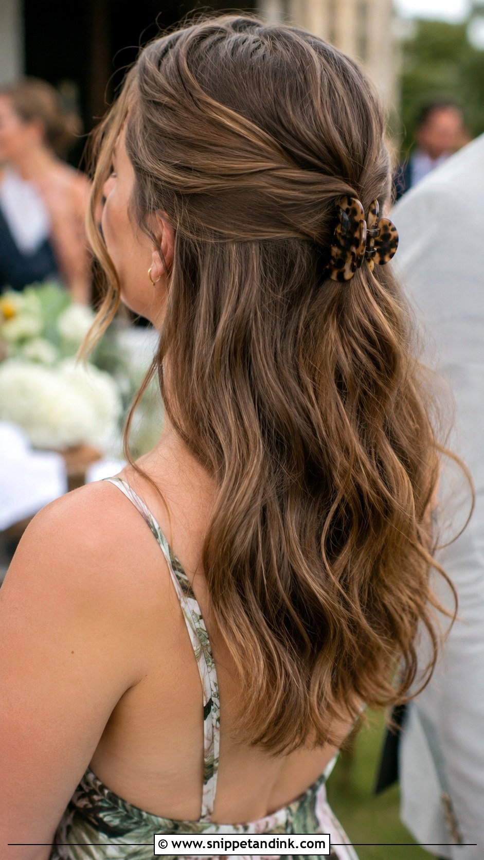 Half Up With Tortoiseshell Clip - Snippet and Ink - 25 Half-Up Wedding Guest Hairstyles