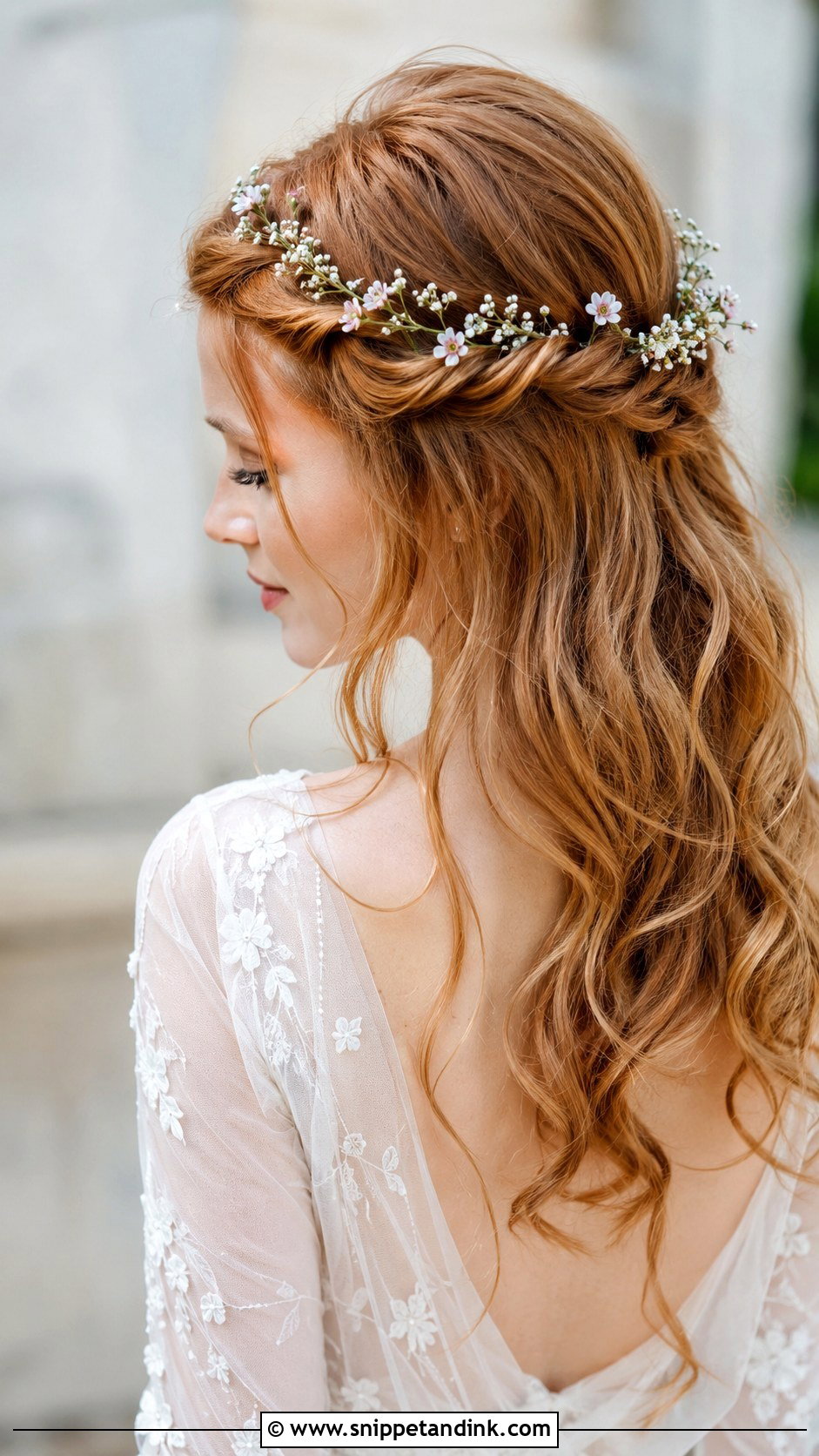 Half Up With Twisted Crown - Snippet and Ink - 30 Half-Up Wedding Hair Ideas