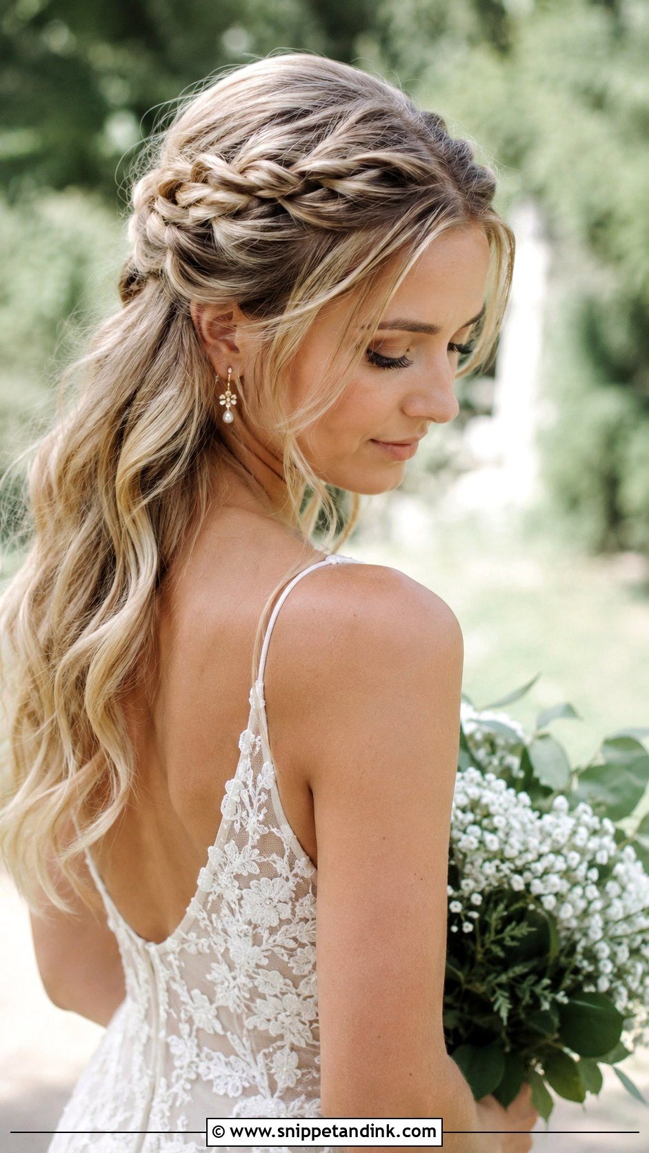 Half Up With Twisted Halo Braid - Snippet and Ink - 20 Half-Up Bride Hair Ideas