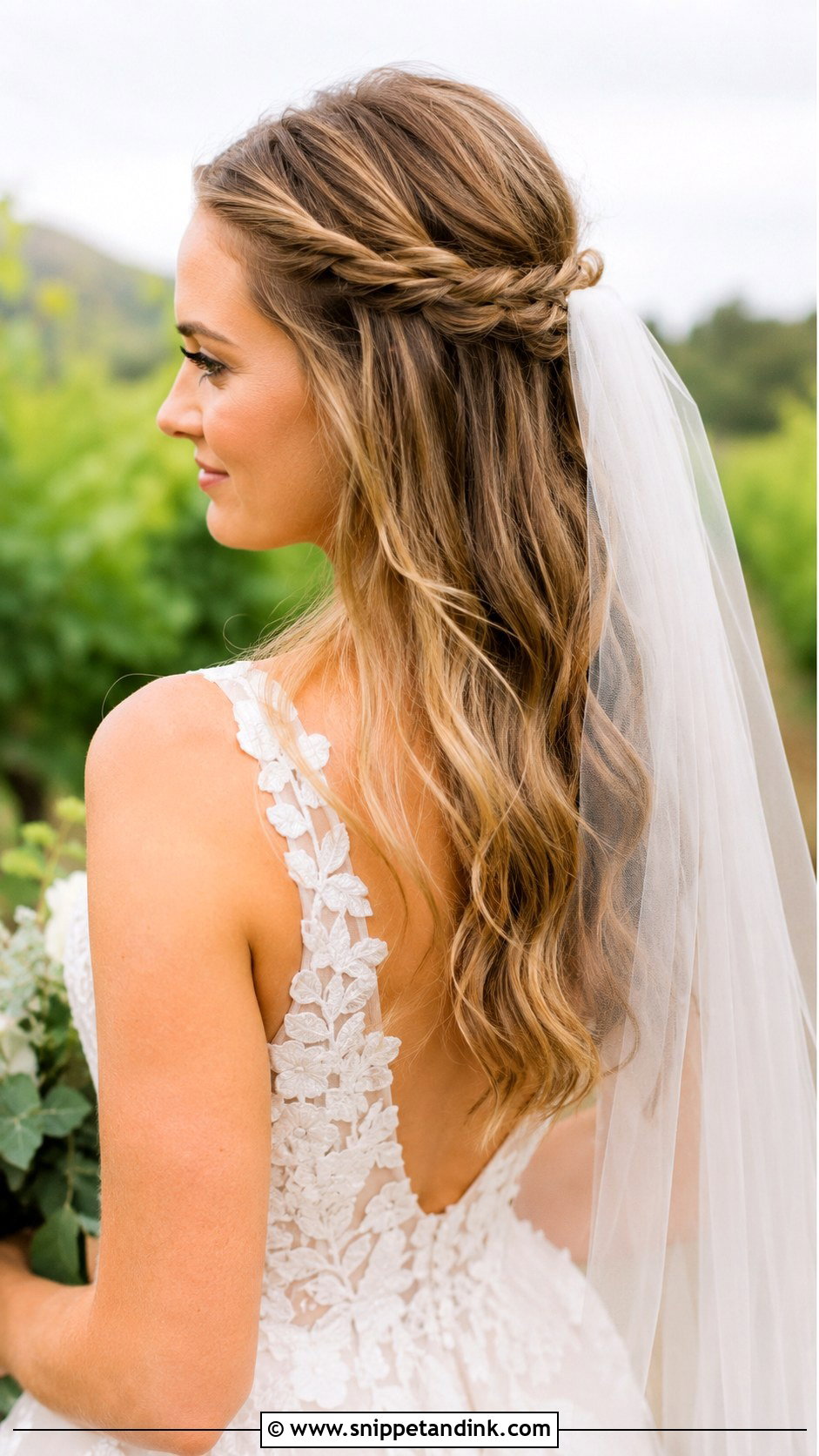 Half Up With Twisted Side Braids - Snippet and Ink - 20 Medium Length Wedding Half-Up Half-Down Ideas