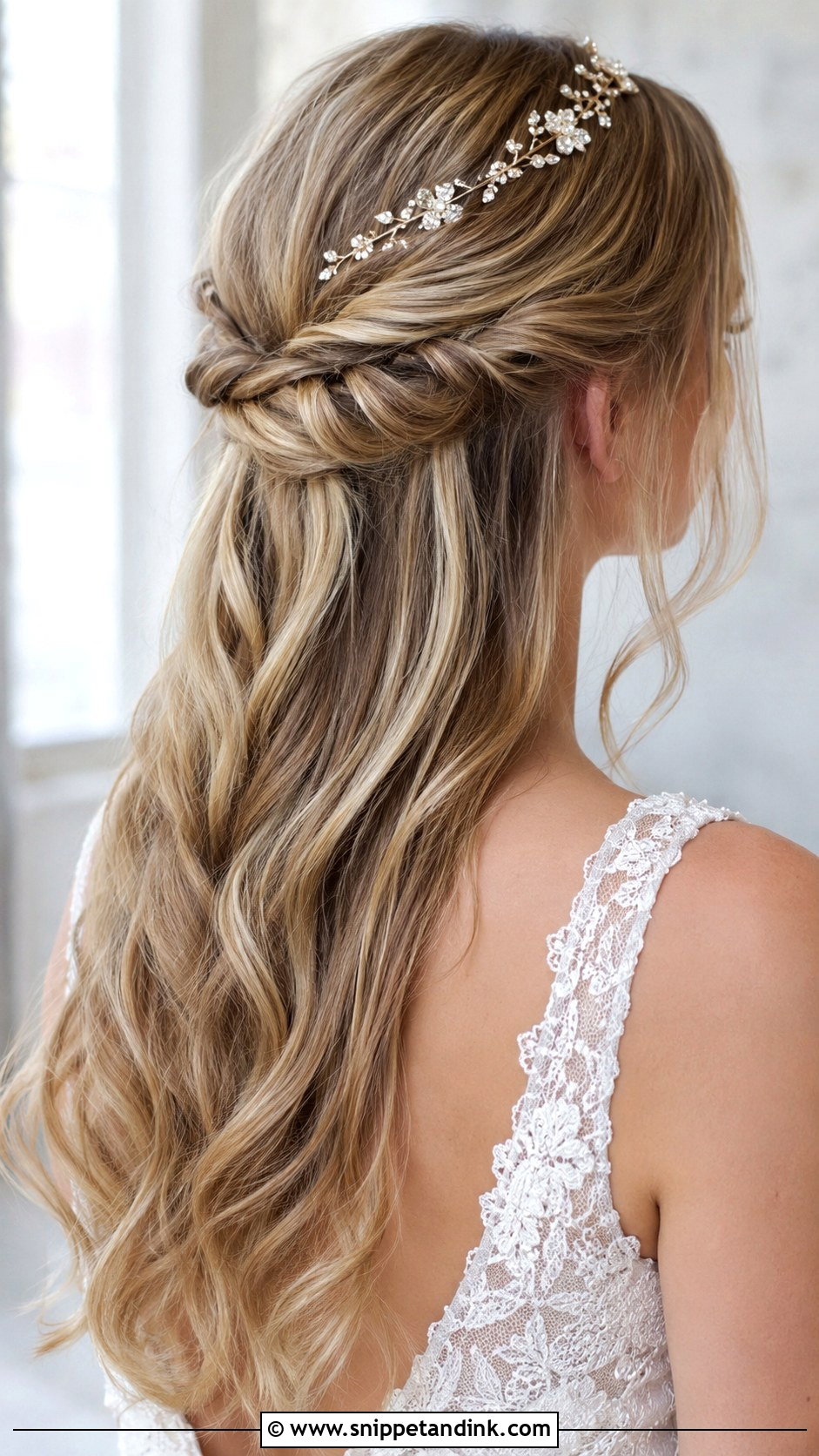 Half Up With Twisted Side Sections - Snippet and Ink - 20 Half-Up Bride Hair Ideas