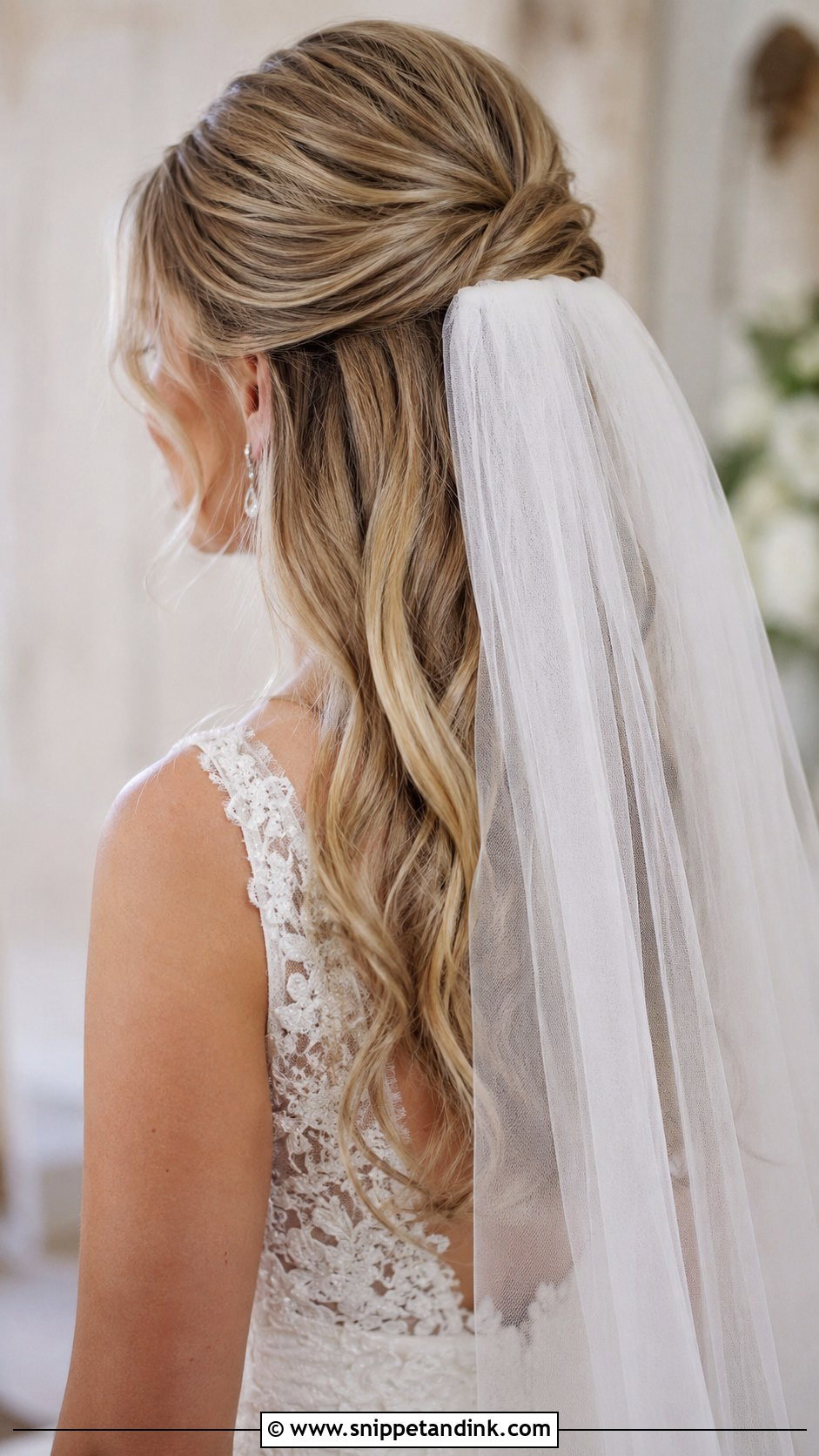 Half Up With Veil - Snippet and Ink - 30 Timeless Bridal Hair Ideas