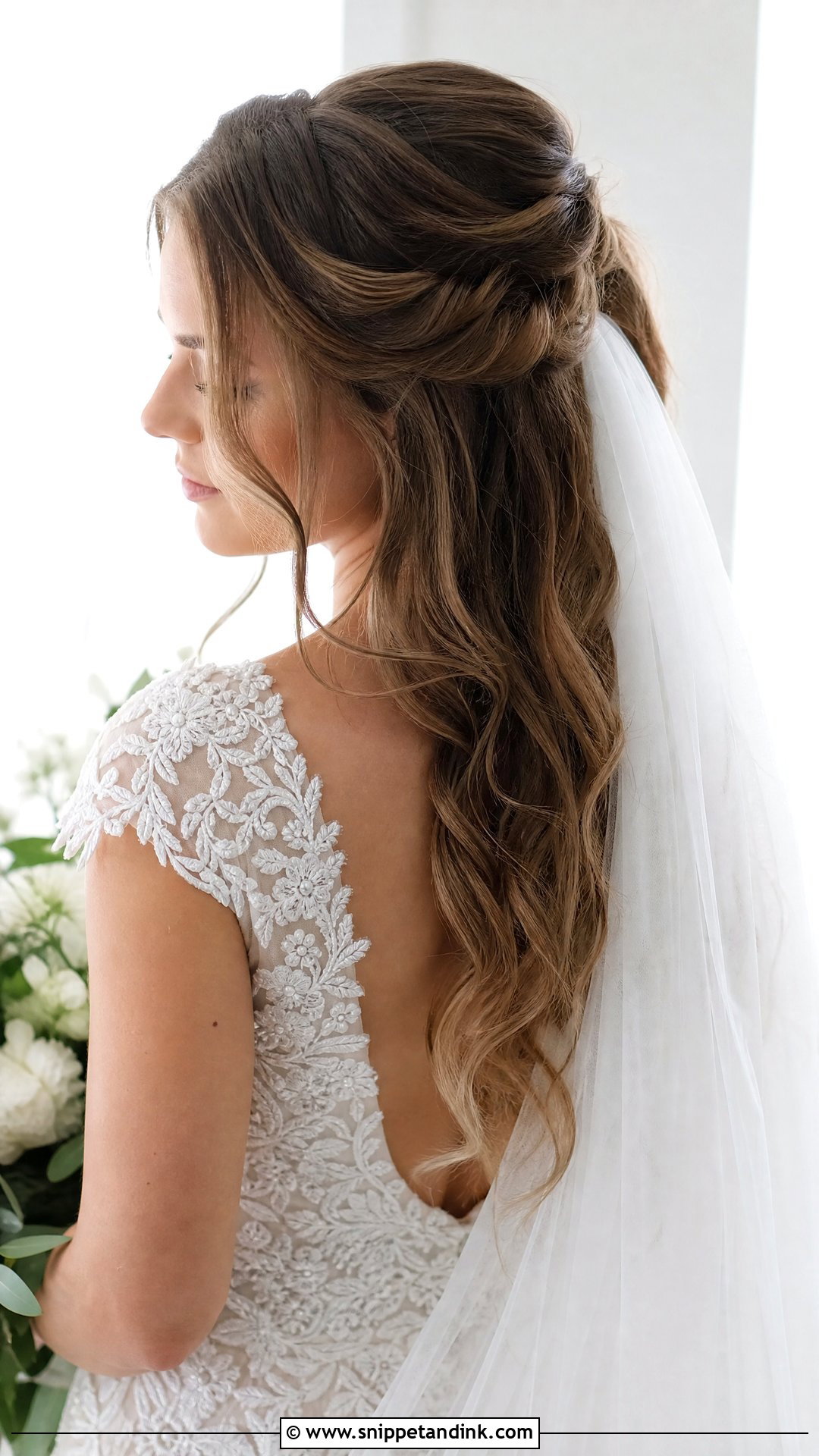 Half Up With Veil Underneath Wedding Hairstyle - Snippet and Ink - 20 Half Updo Wedding Ideas