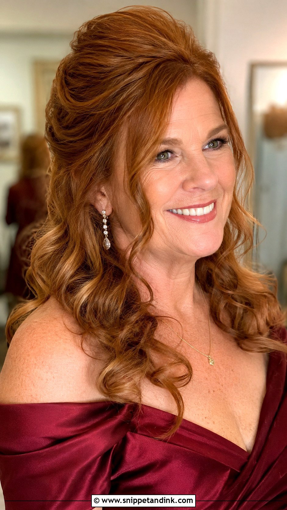 Half Up With Volume And Soft Curls - Snippet and Ink - 30 Half-Up Half-Down Mother of Bride Hair Ideas