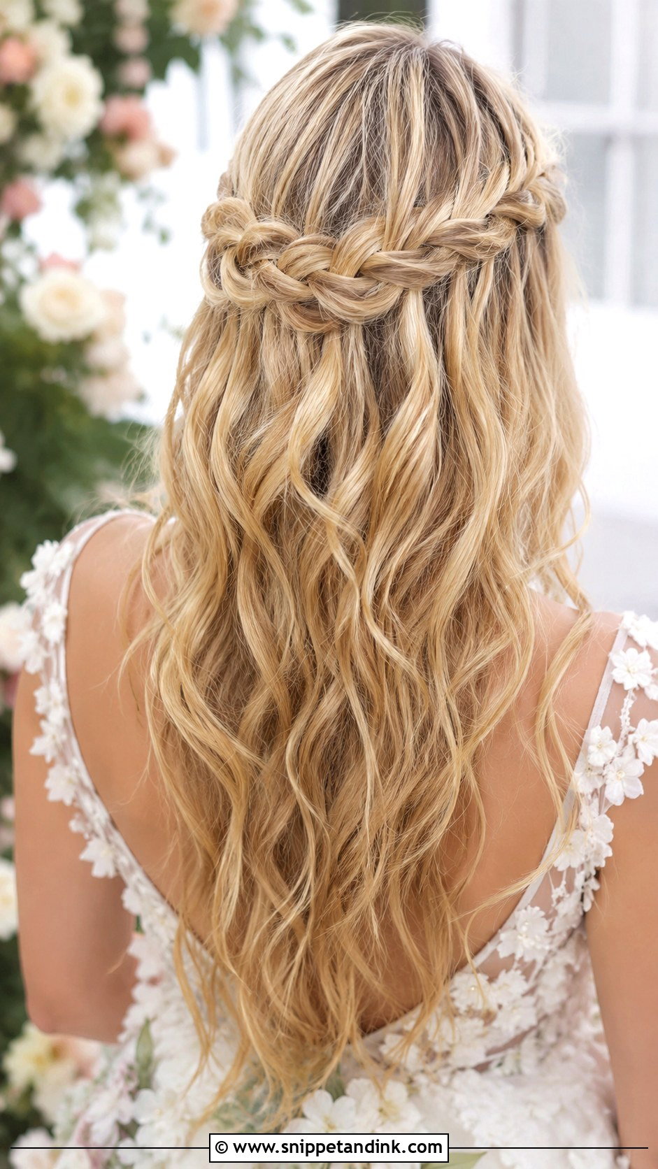Half Up With Waterfall Braid - Snippet and Ink - 20 Half Wedding Hair Ideas