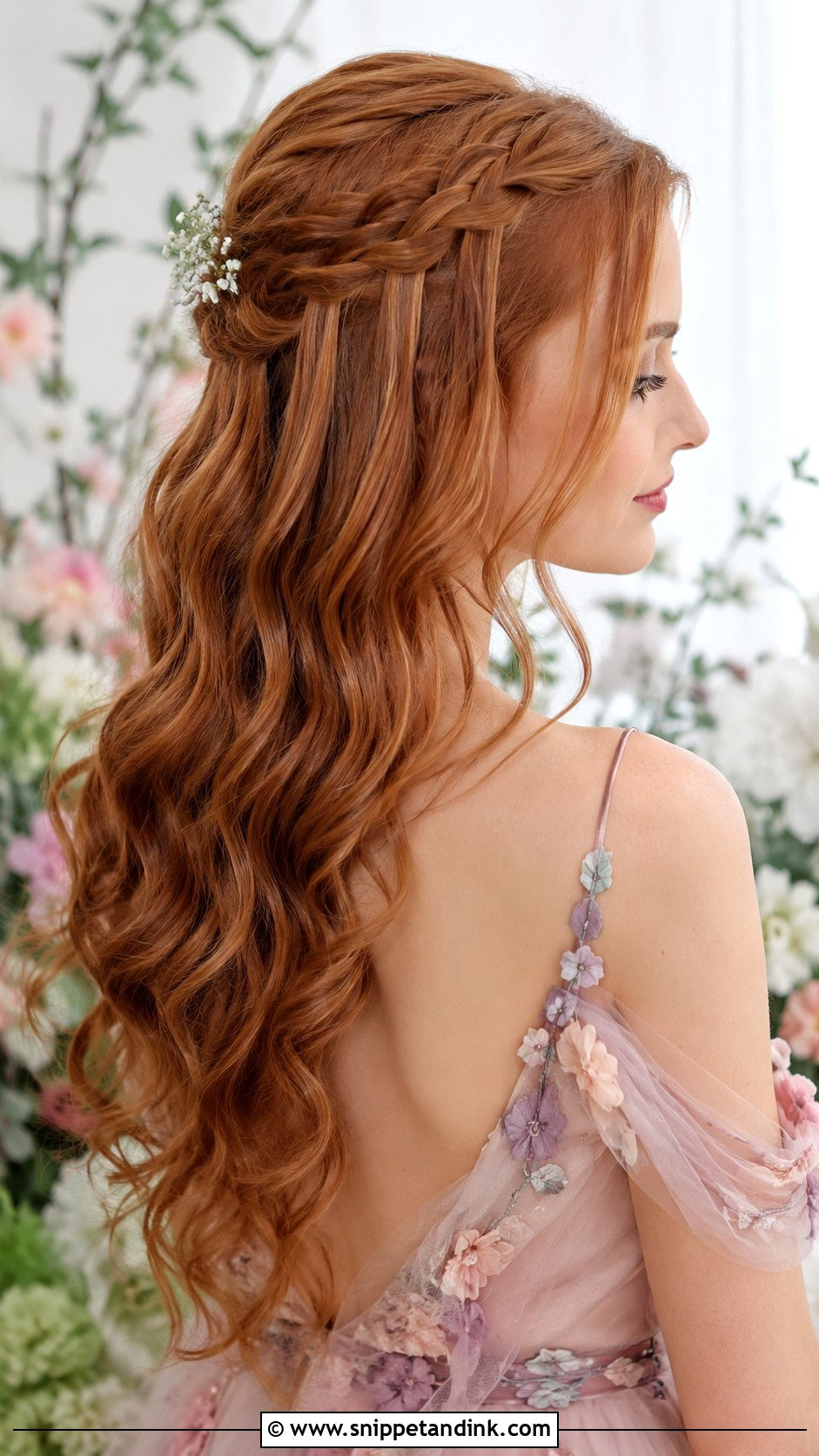 Half Up With Waterfall Braid - Snippet and Ink - 25 Half-Up Wedding Guest Hairstyles