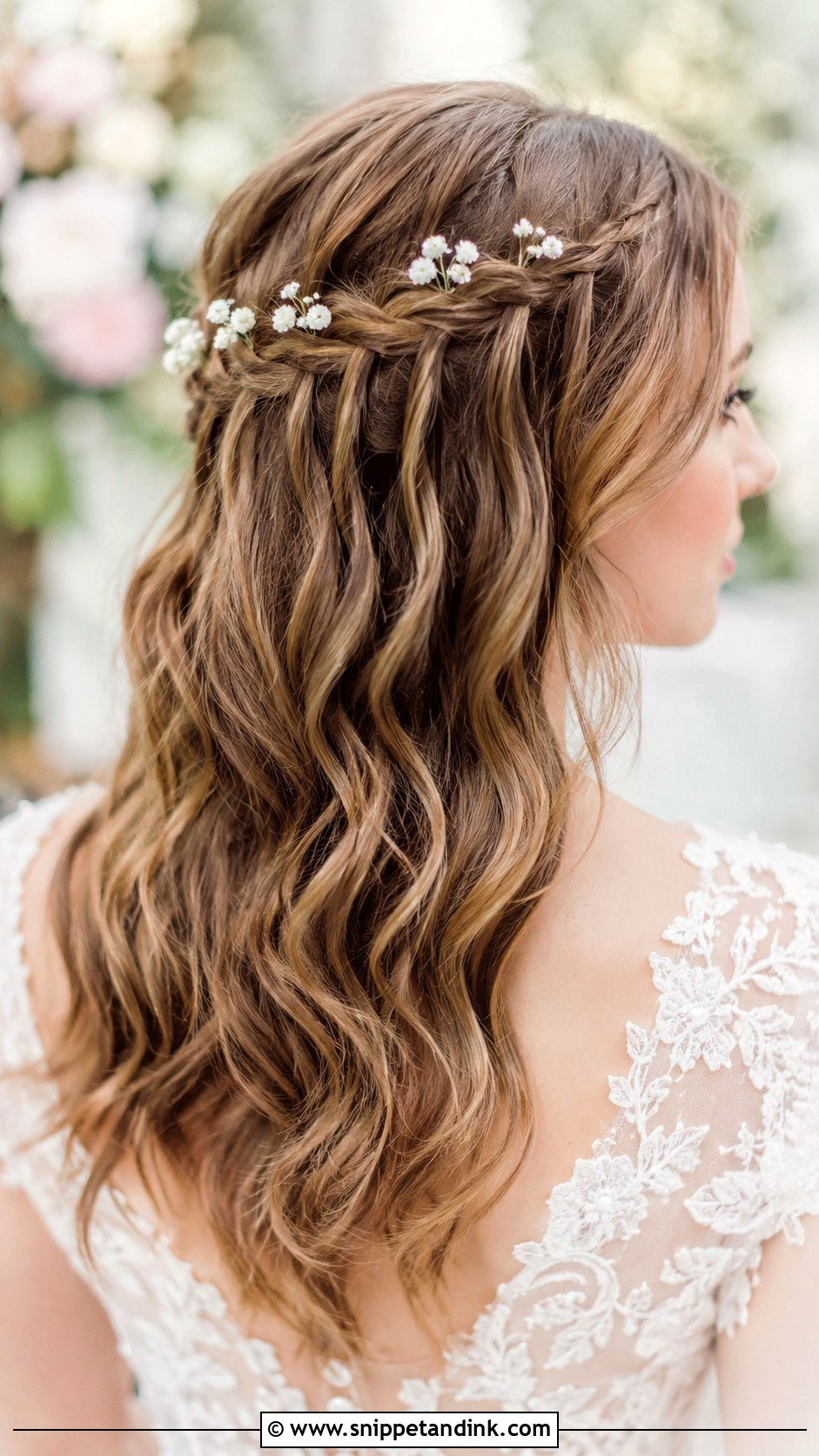 Half Up With Waterfall Braid - Snippet and Ink - 30 Half-Up Wedding Hair Ideas