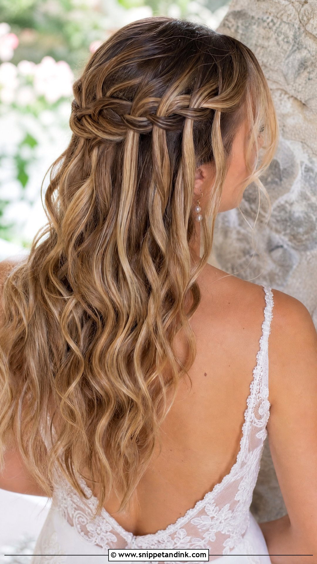 Half Up With Waterfall Braid - Snippet and Ink - 20 Long Half-Up Half-Down Wedding Hairstyles