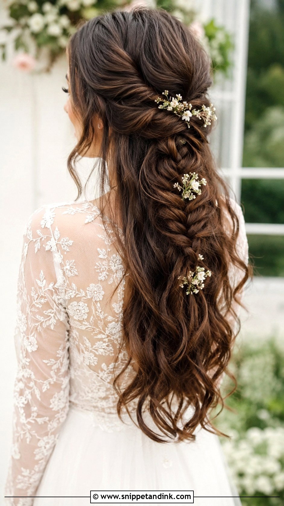 Half Up With a Fishtail Braid - Snippet and Ink - 20 Long Brunette Half-Up Half-Down Wedding Hair Ideas