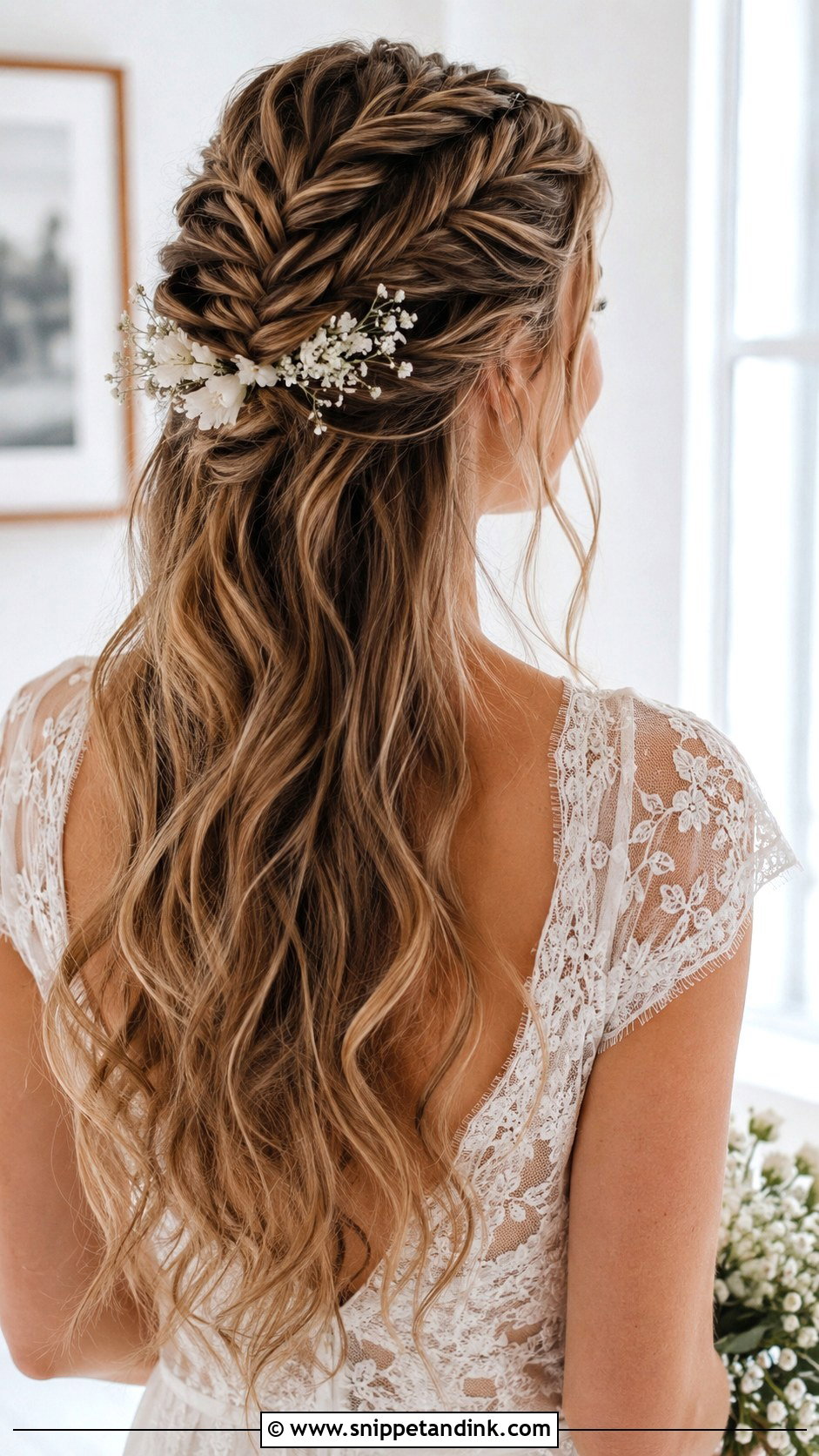 Half Up With a Fishtail Braid - Snippet and Ink - 20 Half-Up Bride Hair Ideas