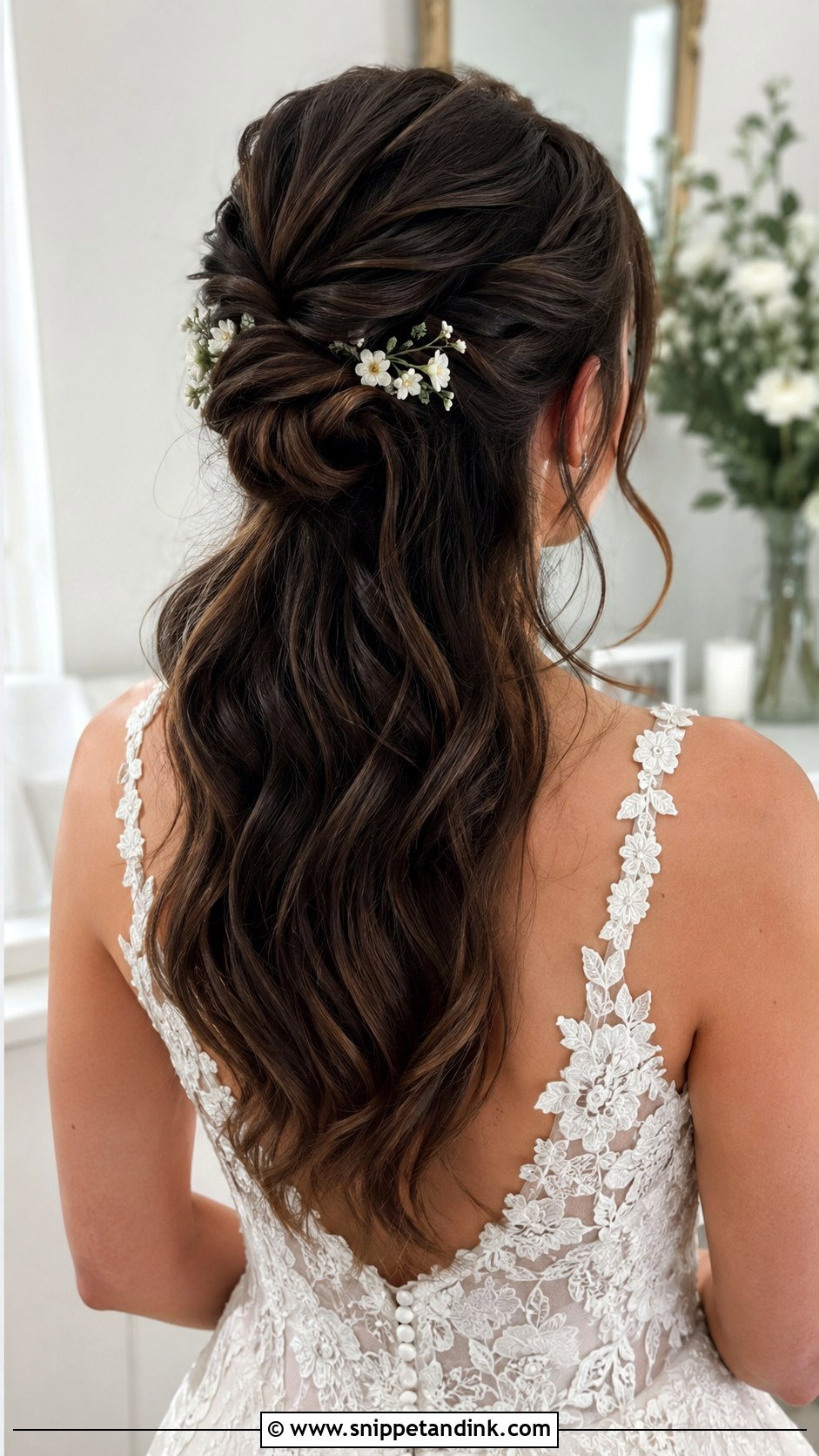 Half Up With a Low Twisted Bun - Snippet and Ink - 20 Medium Length Half-Up Wedding Hair Ideas