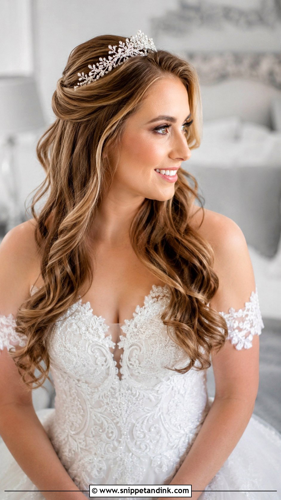 Half Up With a Tiara for Brides - Snippet and Ink - 20 Half-Up Bride Hair Ideas
