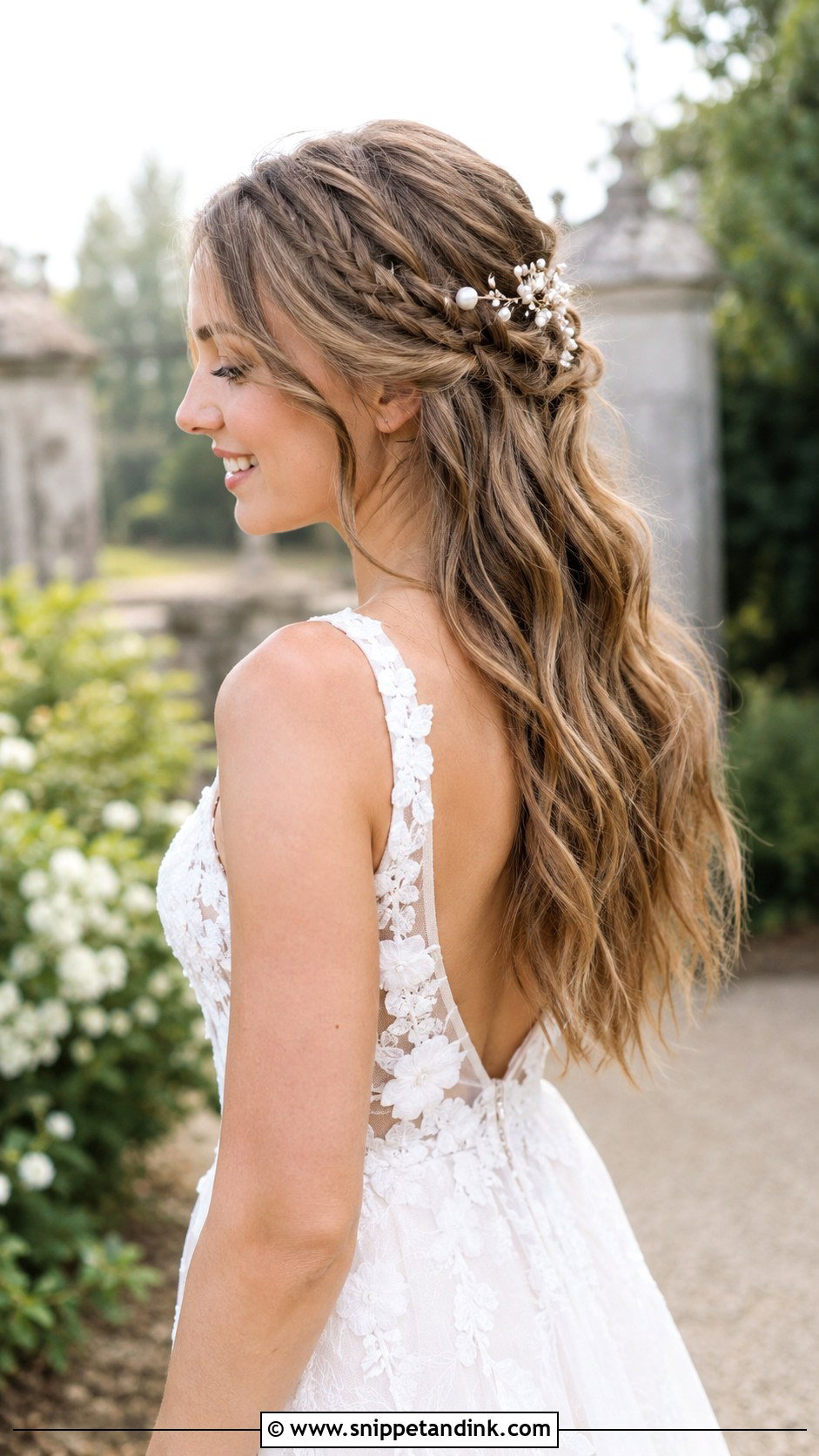 Half Up with Accent Braids - Snippet and Ink - 25 Medium Length Half-Up Bridal Hair Ideas