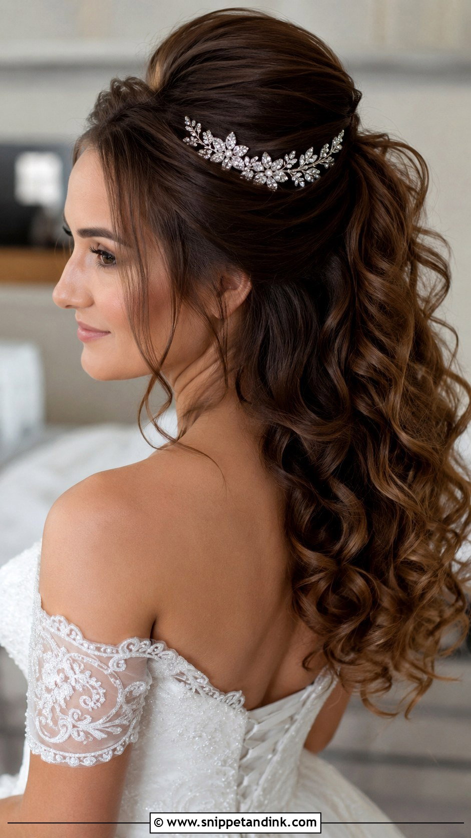 Half Up with Bouffant and Loose Curls - Snippet and Ink - 25 Medium Length Half-Up Half-Down Wedding Hairstyles