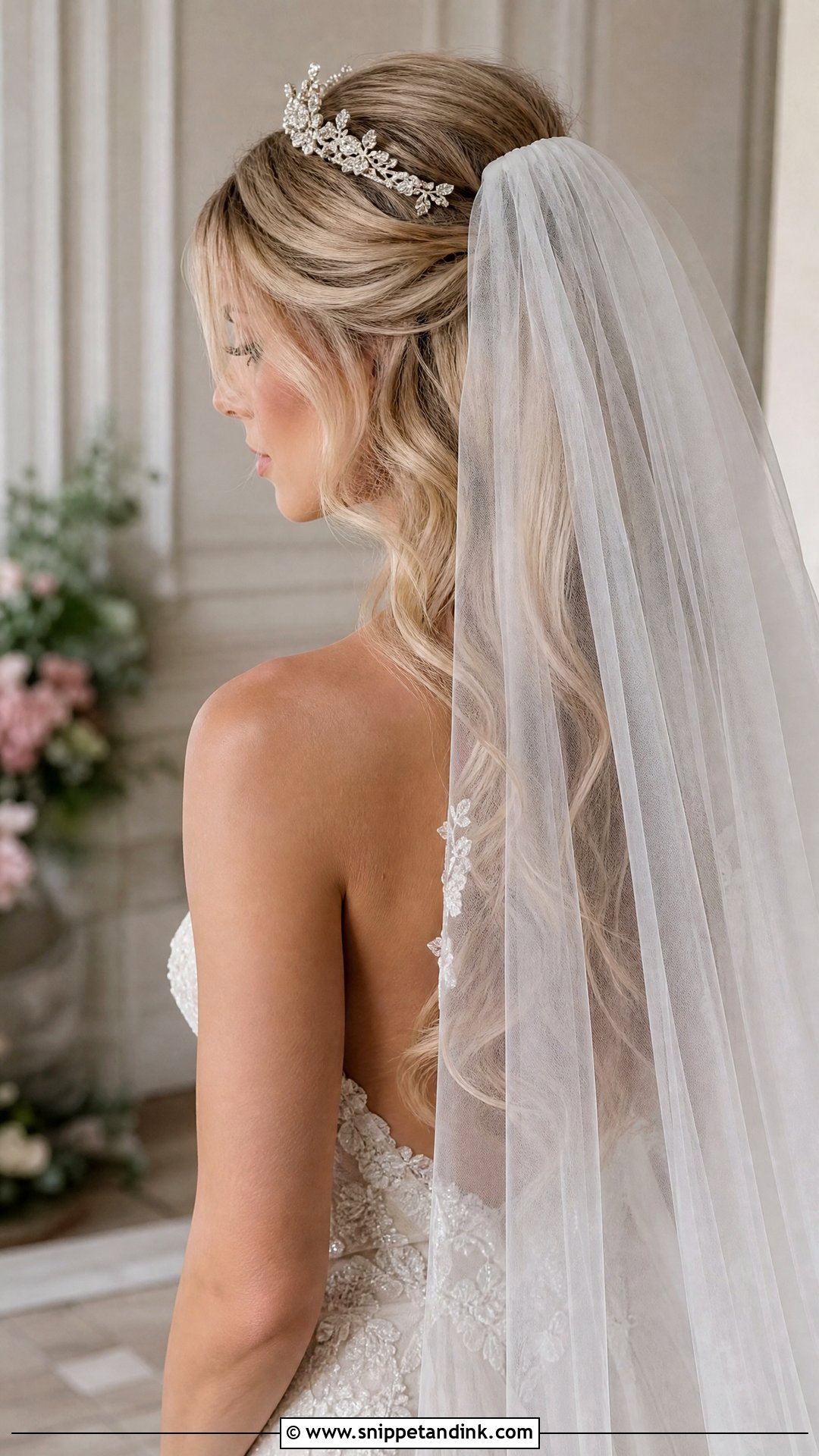 Half Up with Veil for Long Hair - Snippet and Ink - 20 Half-Up Wedding Hairstyles for Long Hair the Bride