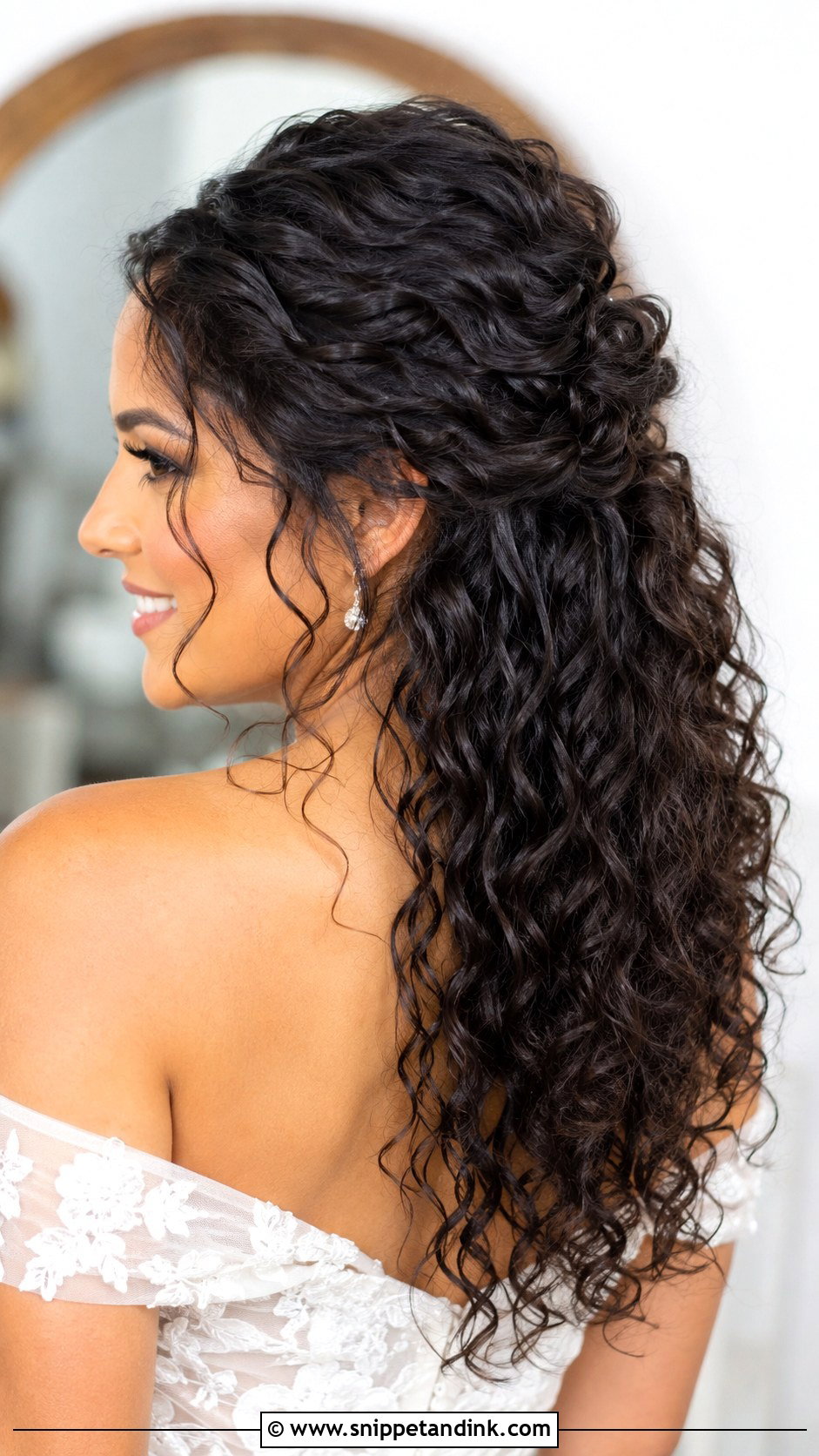 Half Updo Bridal Hair For Curly Hair - Snippet and Ink - 20 Half Updo Bridal Hair Ideas