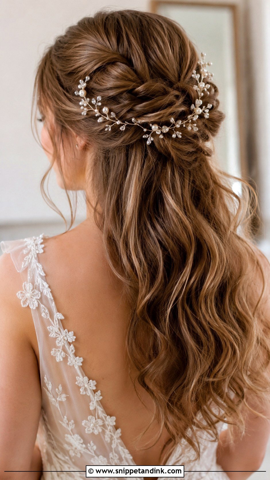 Half Updo Bridal Hair With Hair Vine - Snippet and Ink - 20 Half Updo Bridal Hair Ideas