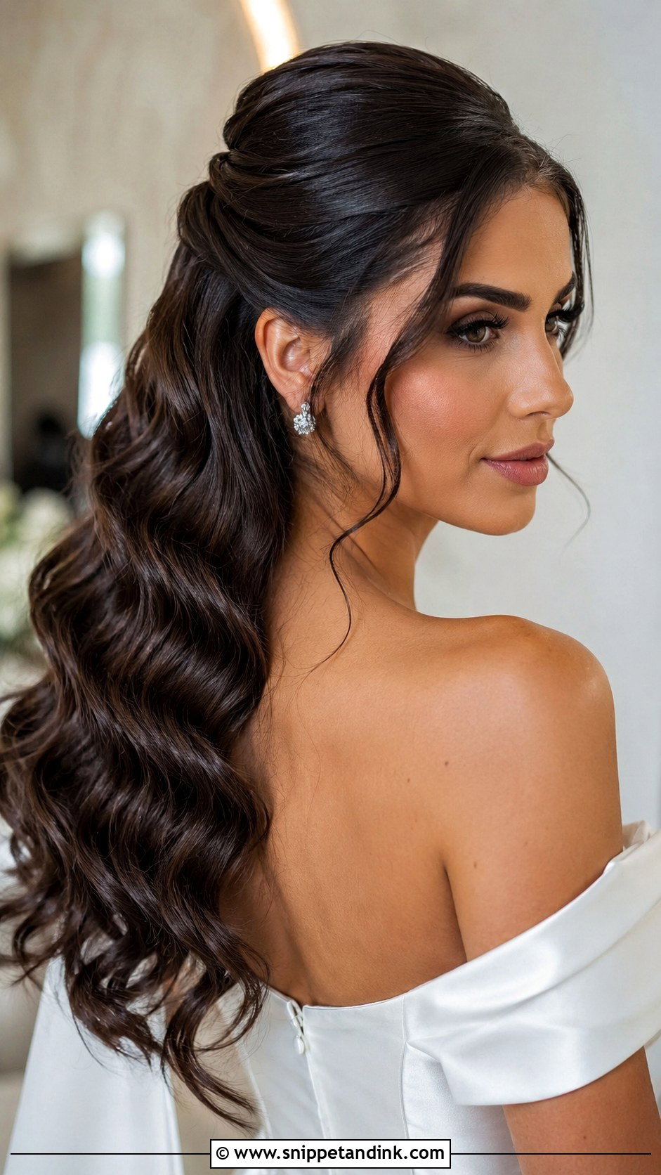Half Updo Bridal Hair With Hollywood Waves - Snippet and Ink - 20 Half Updo Bridal Hair Ideas