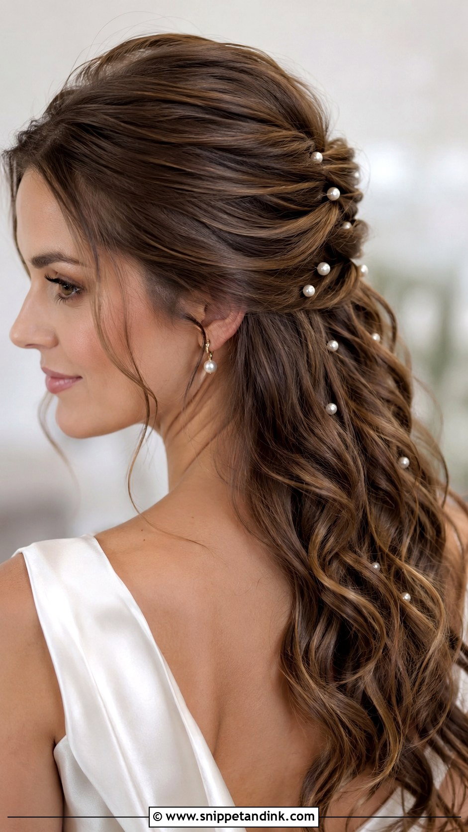 Half Updo Bridal Hair With Pearls - Snippet and Ink - 20 Half Updo Bridal Hair Ideas