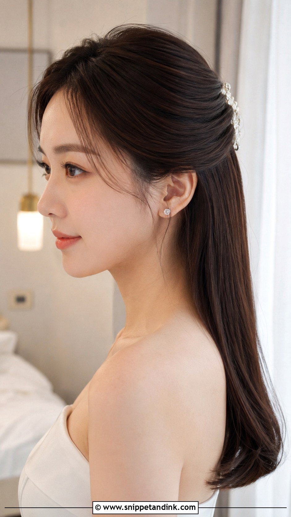 Half Updo Bridal Hair With Sleek Finish - Snippet and Ink - 20 Half Updo Bridal Hair Ideas