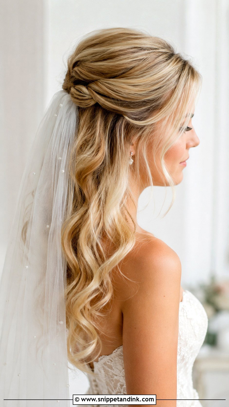 Half Updo Bridal Hair With Veil - Snippet and Ink - 20 Half Updo Bridal Hair Ideas