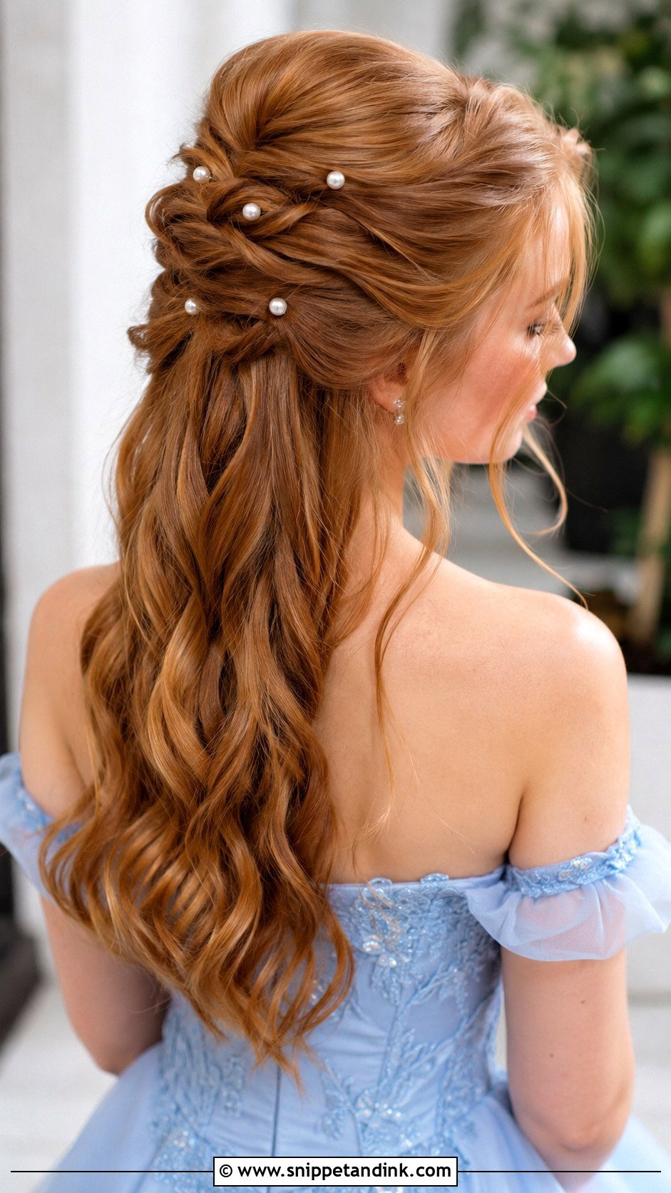 Half Updo Prom Hair With Pearl Pins - Snippet and Ink - 15 Half Updo Prom Ideas