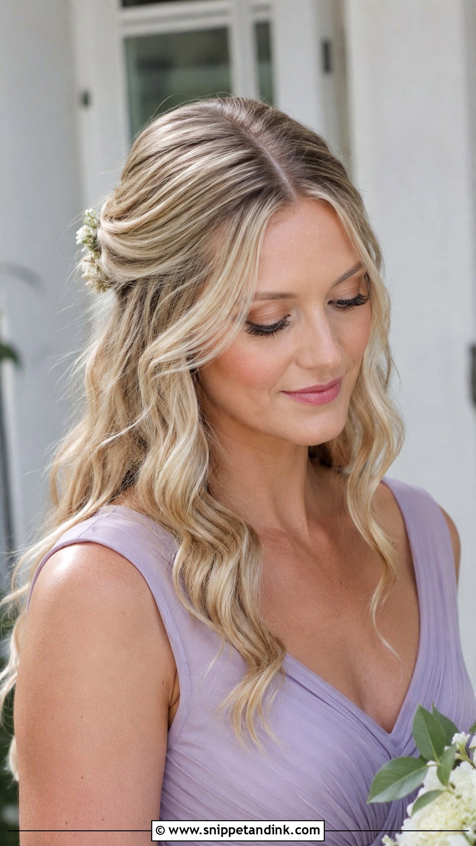 Half Updo Wedding Hair With A Middle Part - Snippet and Ink - 20 Half Updo Wedding Hair Bridesmaid Ideas