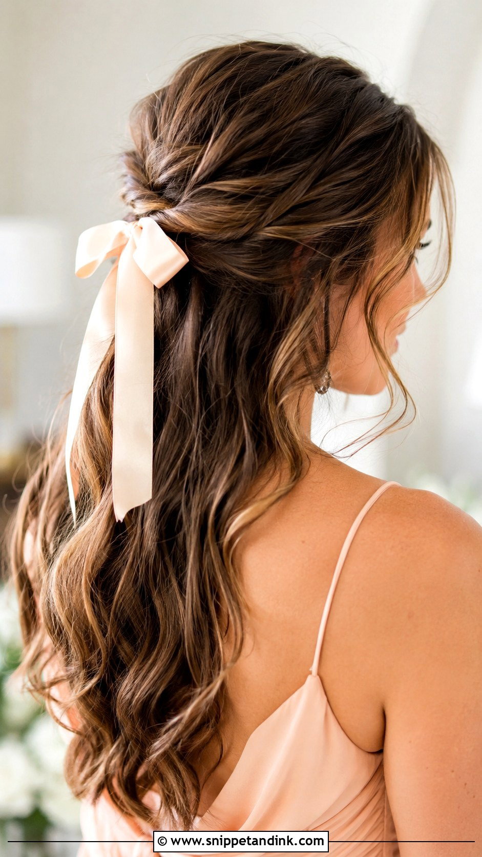 Half Updo Wedding Hair With A Ribbon - Snippet and Ink - 20 Half Updo Wedding Hair Bridesmaid Ideas