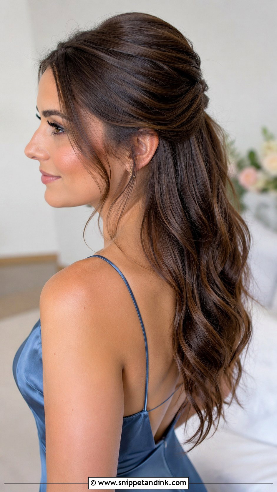Half Updo Wedding Hair With Loose Waves - Snippet and Ink - 20 Half Updo Wedding Hair Bridesmaid Ideas