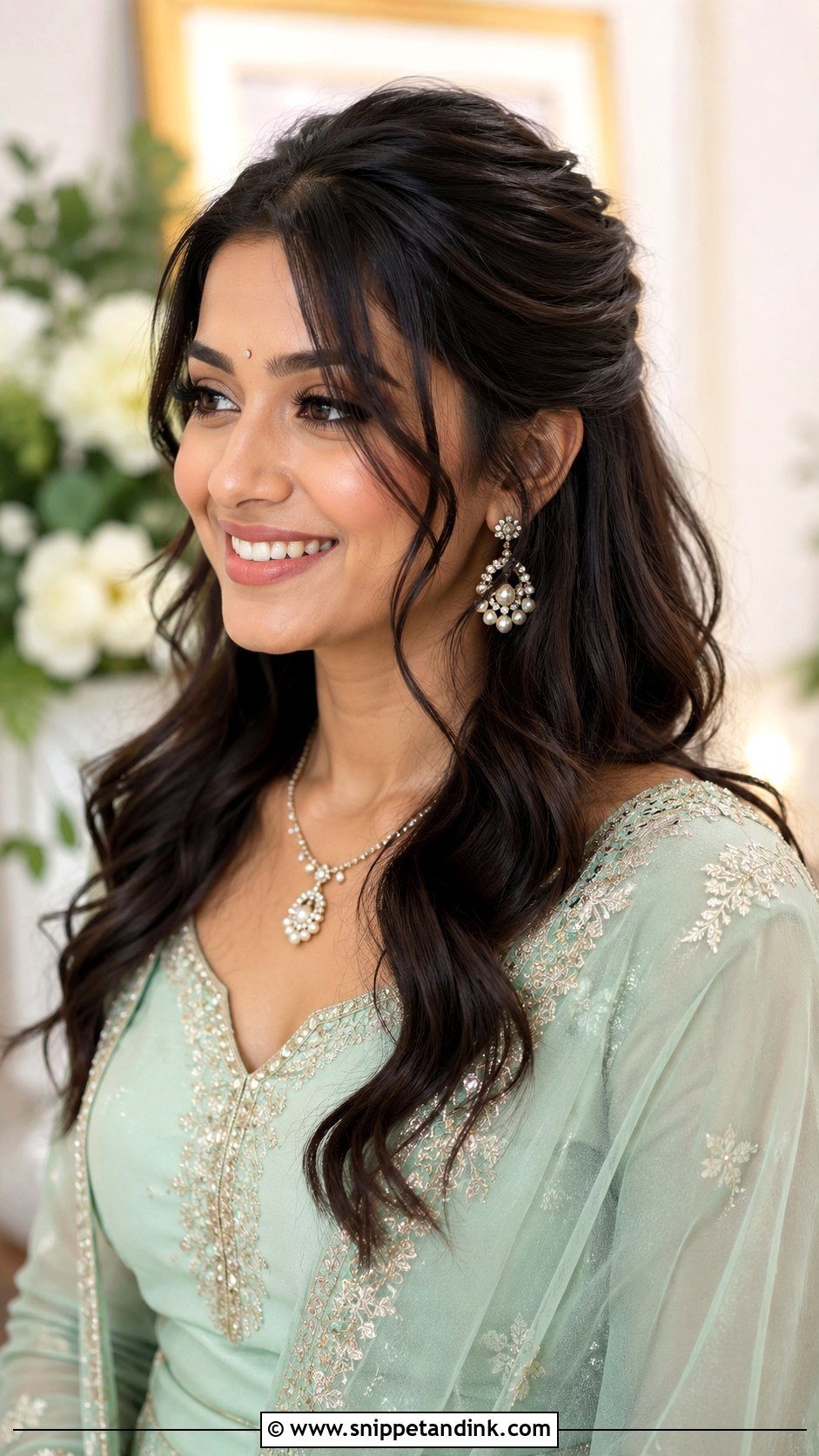 Half Updo With Face Framing Pieces - Snippet and Ink - 15 Wedding Guest Half Updo Ideas