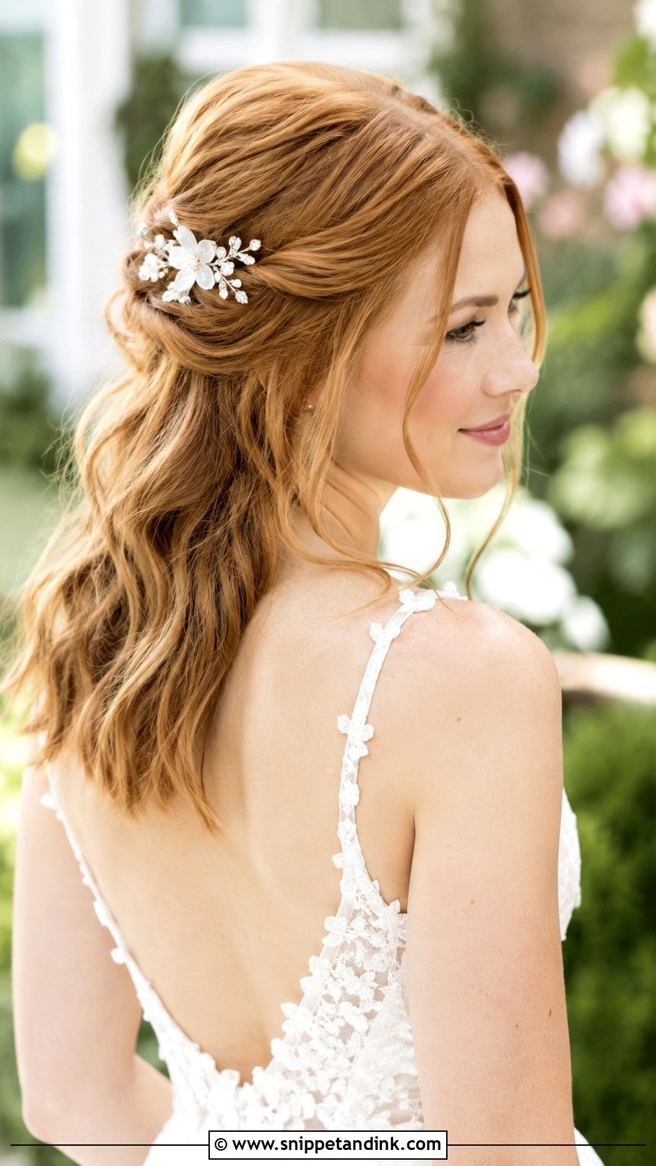 Half Updo With Floral Comb For Medium Length Hair Wedding - Snippet and Ink - 15 Half Updos for Medium Length Hair Wedding