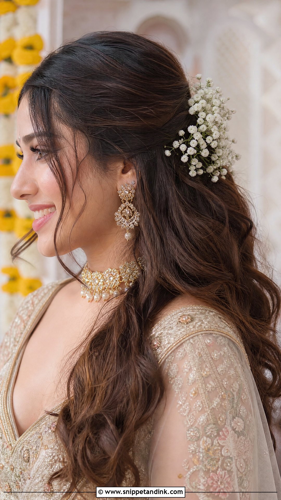 Half Updo With Gajra - Snippet and Ink - 20 Hair Gajra Ideas