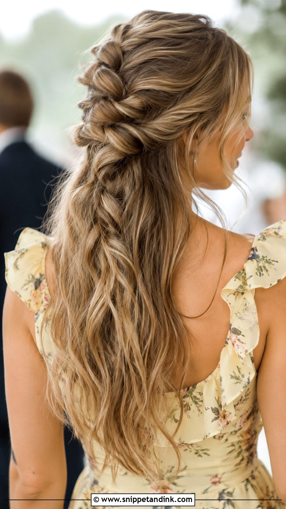 Half Updo With Loose Braid - Snippet and Ink - 15 Wedding Guest Half Updo Ideas