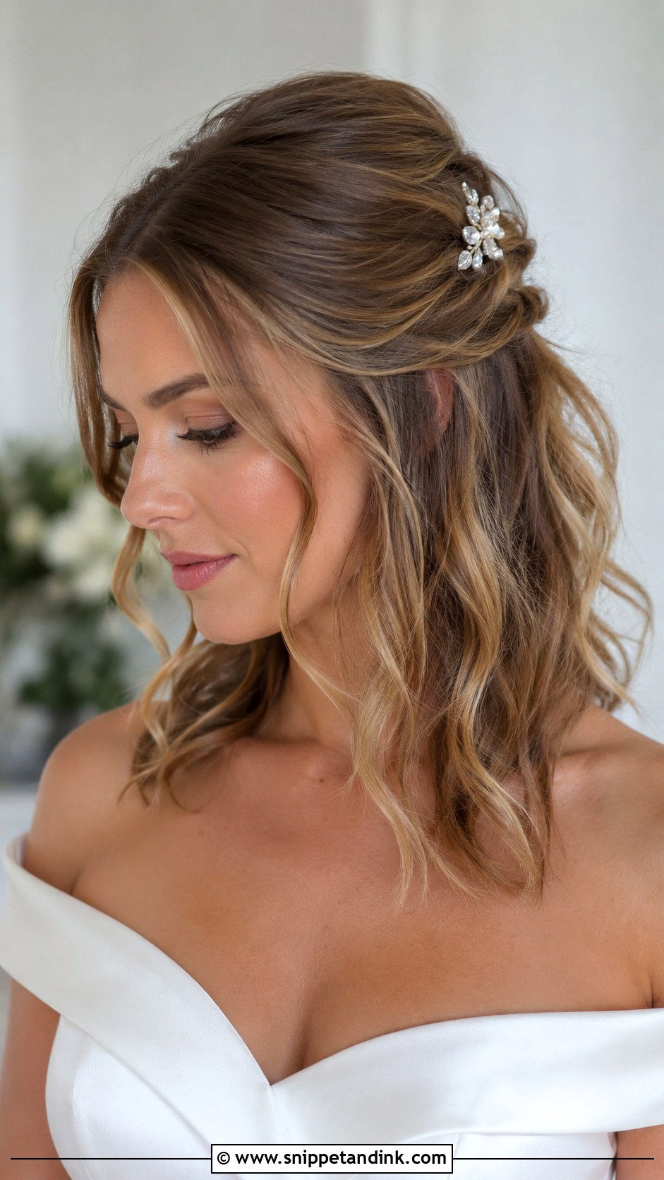 Half Updo With Loose Waves For Medium Length Hair Wedding - Snippet and Ink - 15 Half Updos for Medium Length Hair Wedding