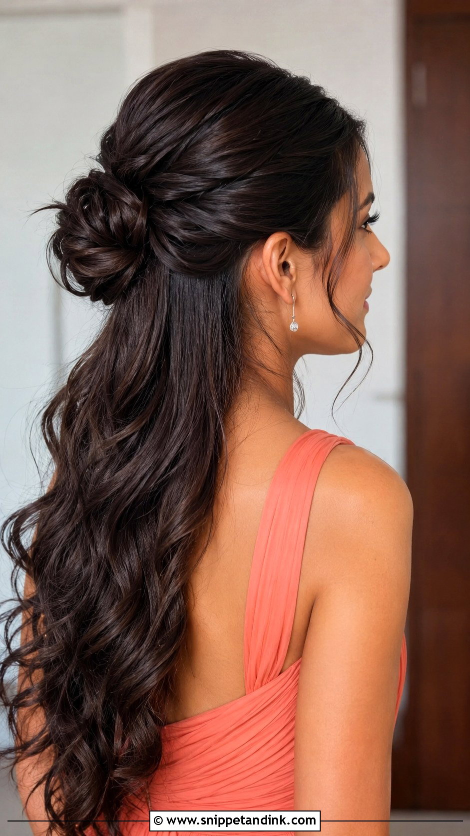 Half Updo With Low Bun - Snippet and Ink - 15 Wedding Guest Half Updo Ideas
