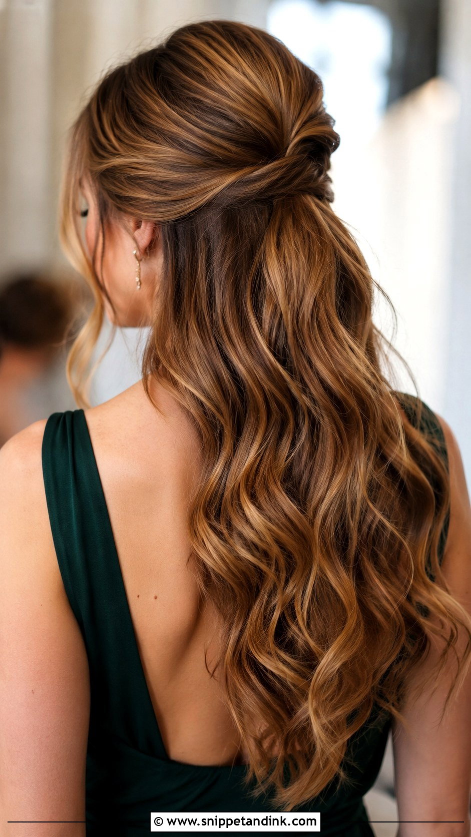 Half Updo With Soft Waves - Snippet and Ink - 15 Wedding Guest Half Updo Ideas