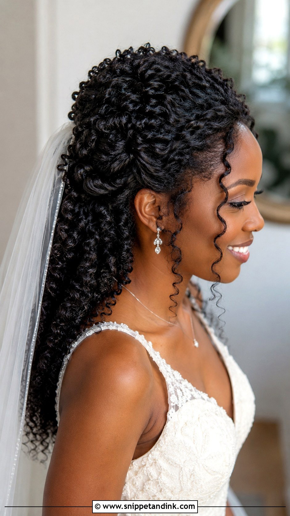 Half Updo With Veil And Curly Hair - Snippet and Ink - 15 Half Updo with Veil Ideas