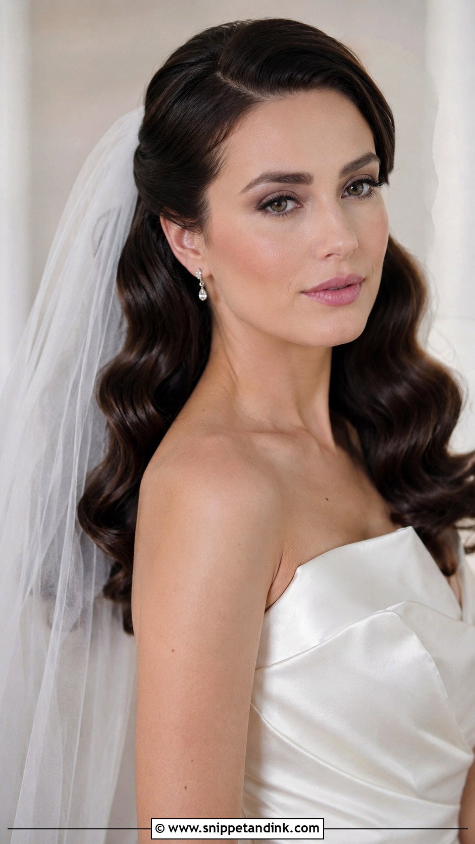 Half Updo With Veil And Hollywood Waves - Snippet and Ink - 15 Half Updo with Veil Ideas